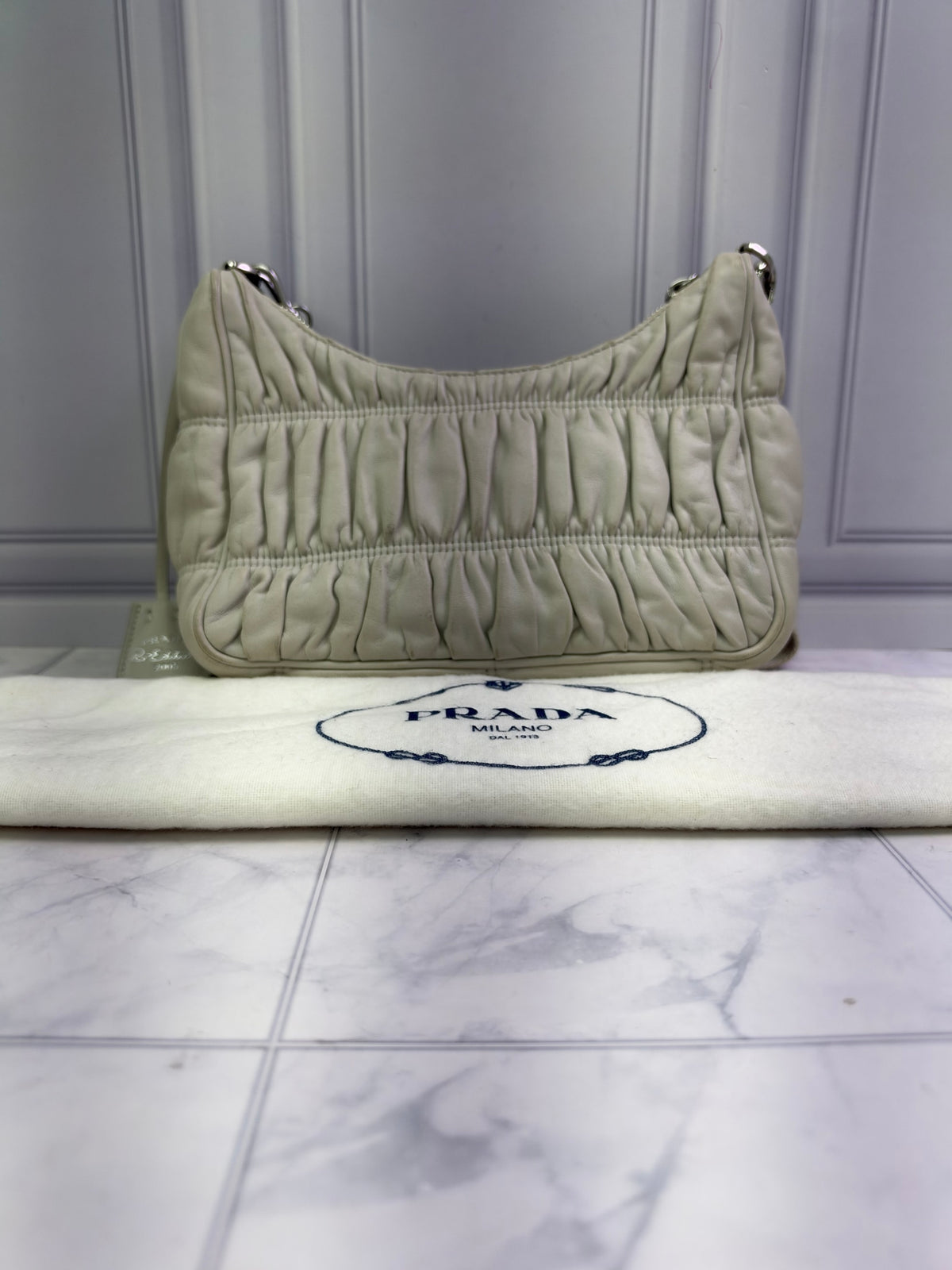 Prada Cream Nappa Gaufre Leather Re-Edition Crossbody Bag
