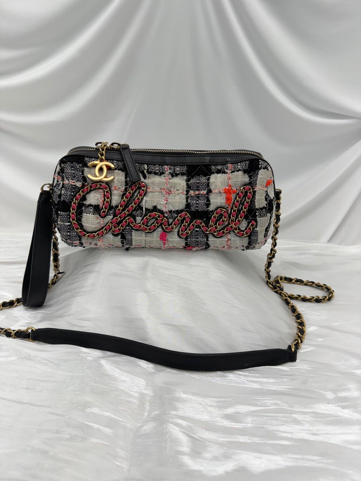 Chanel Multicolor Tweed & Calfskin Signe Bowling Bag