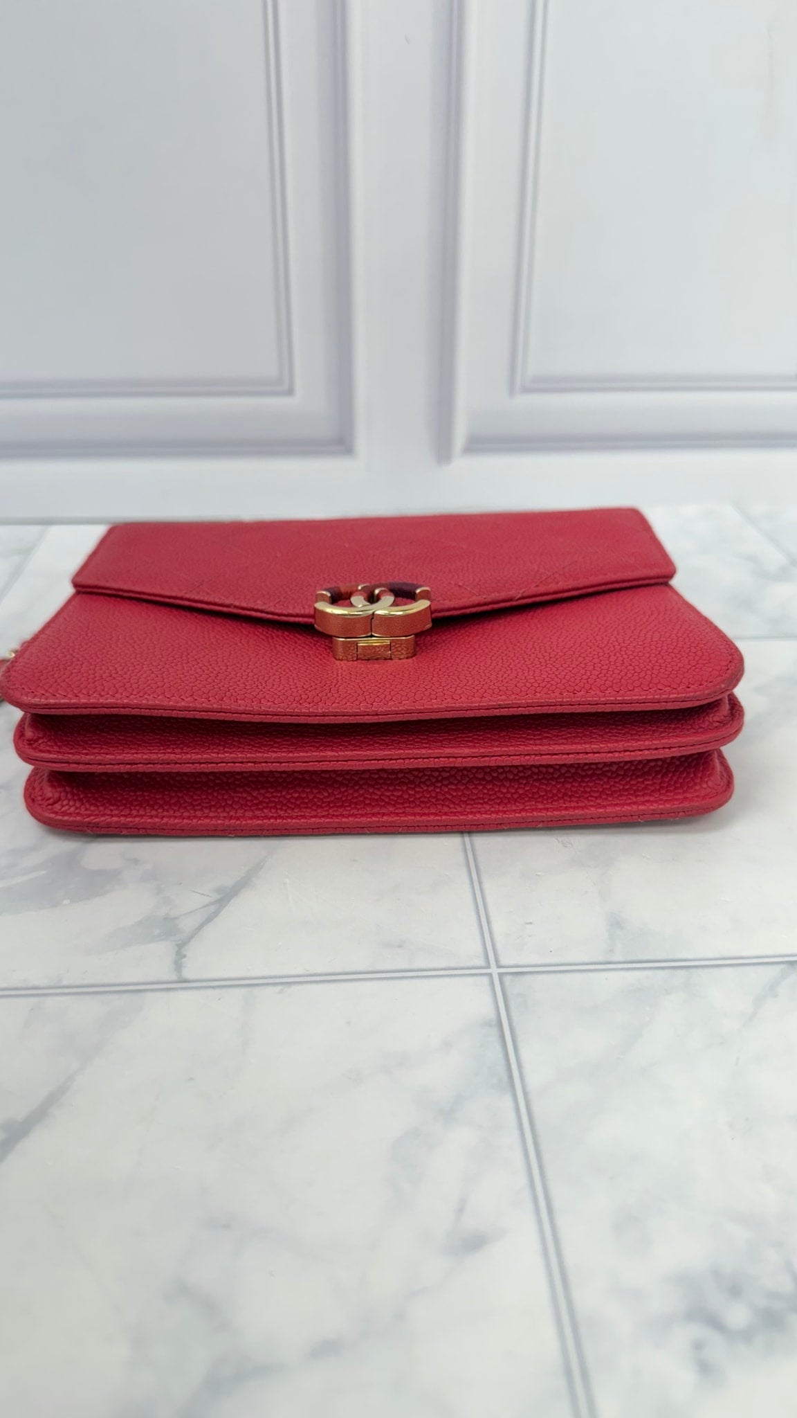 Chanel Pink Caviar Leather Wallet on A Chain