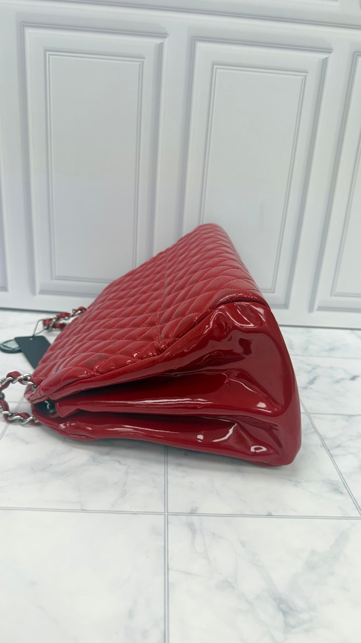Chanel Red Patent Leather Mademoiselle Bowling Bag
