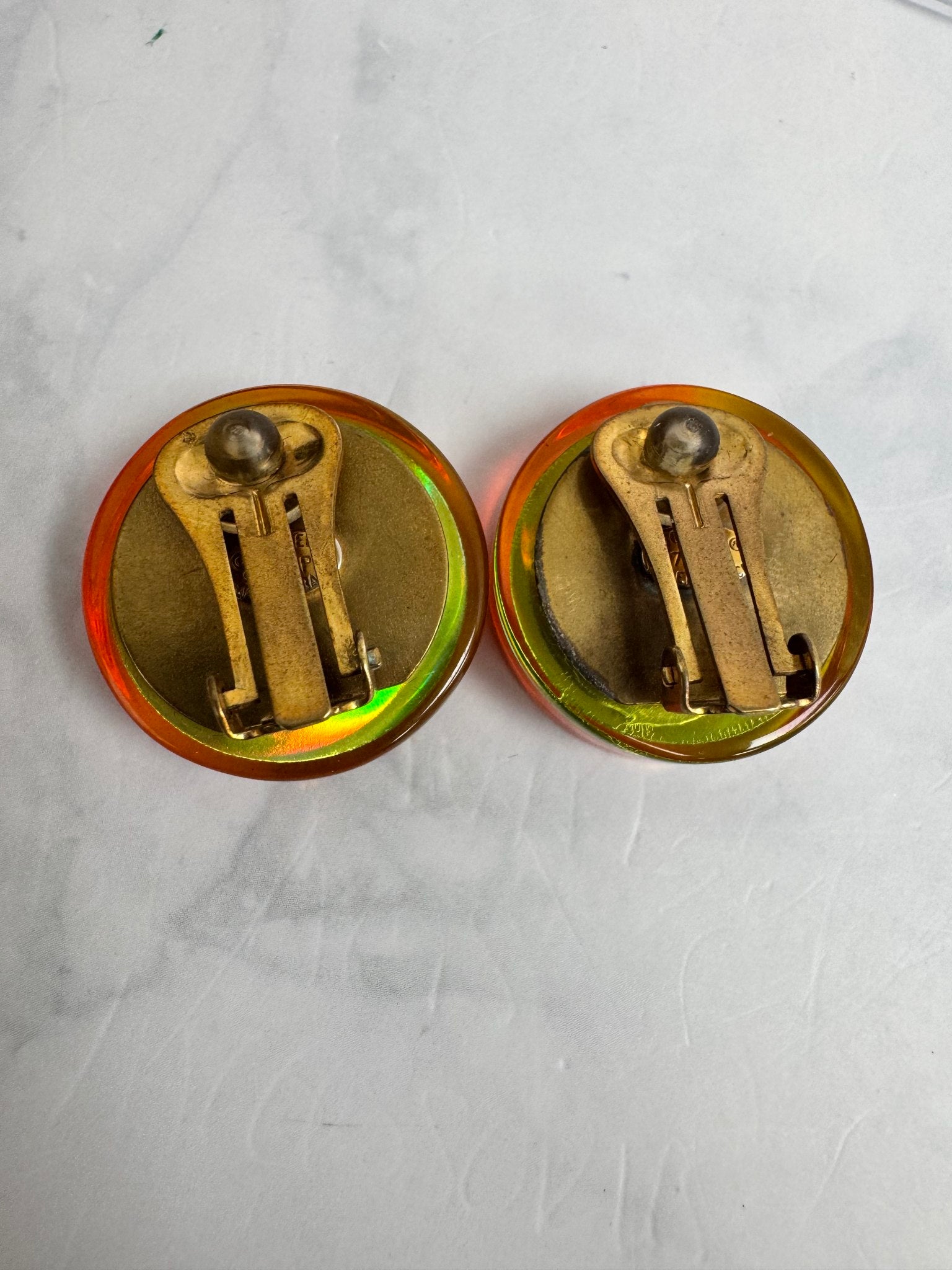 Chanel Orange Holographic Aurora Clip On Earrings