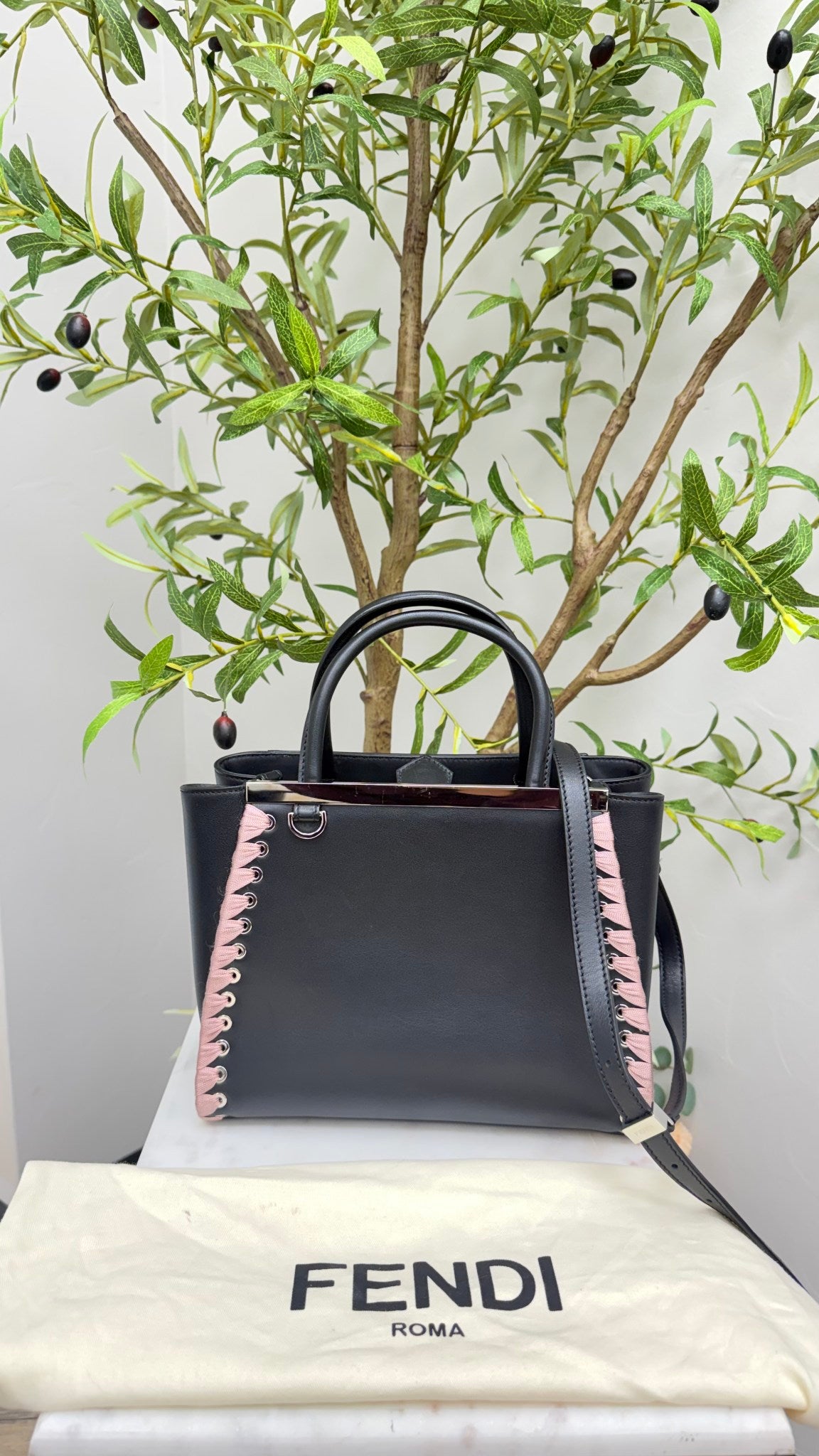 Fendi Black Leather Petite 2Jours Tote Bag