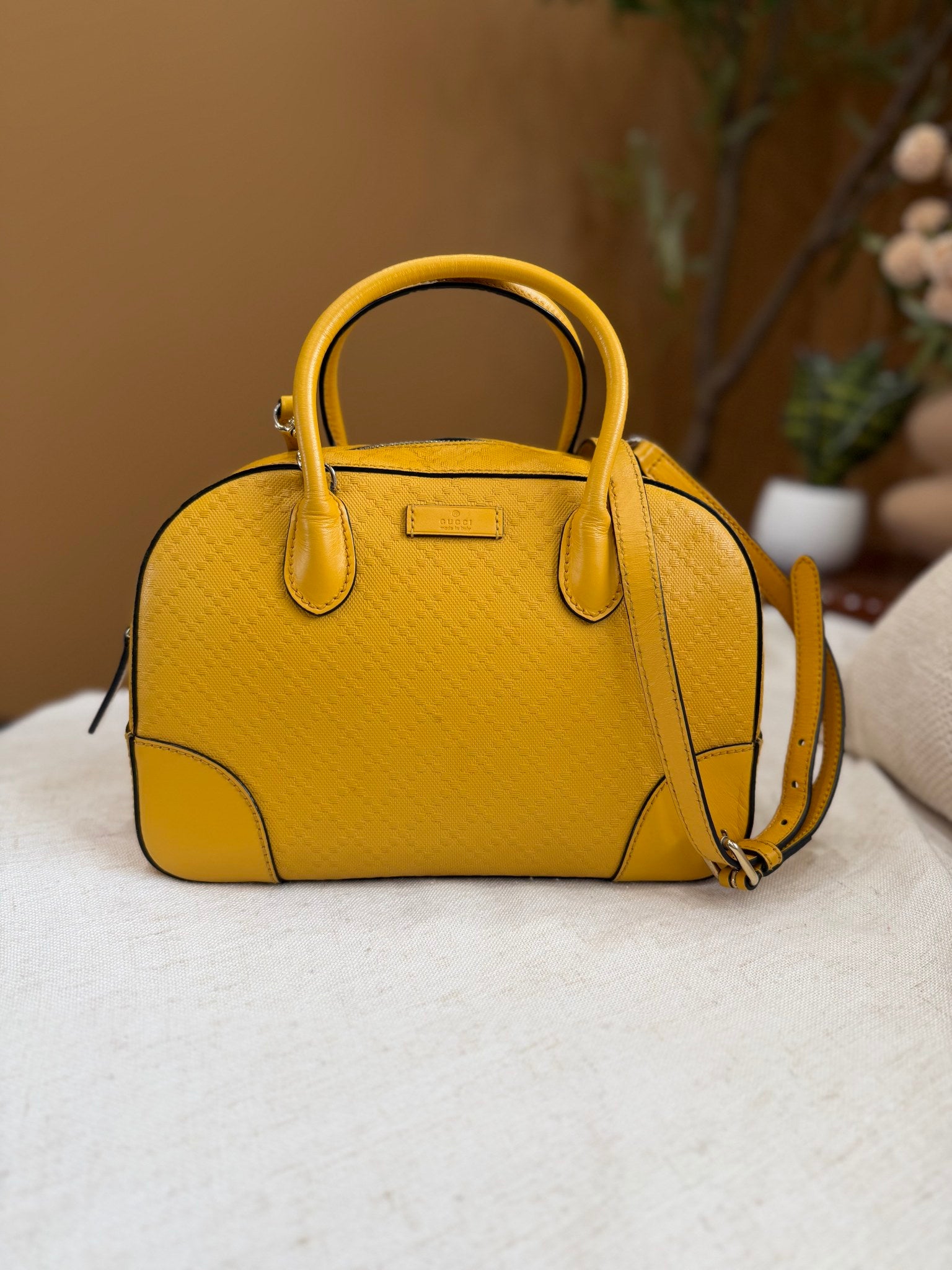 Gucci Yellow Leather Diamante Two Way Bag