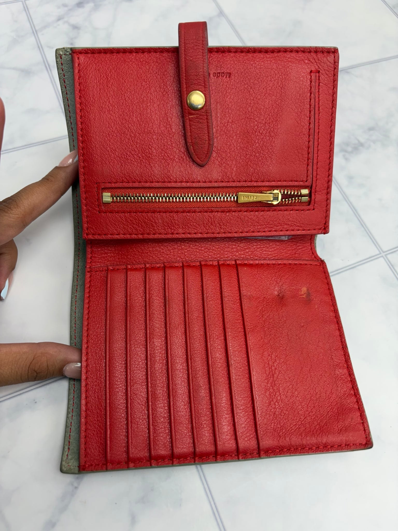 Celine Gray & Red Leather Compact Wallet