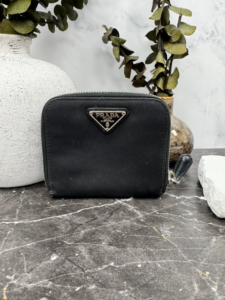 Prada Black Nylon Compact Zippy Wallet