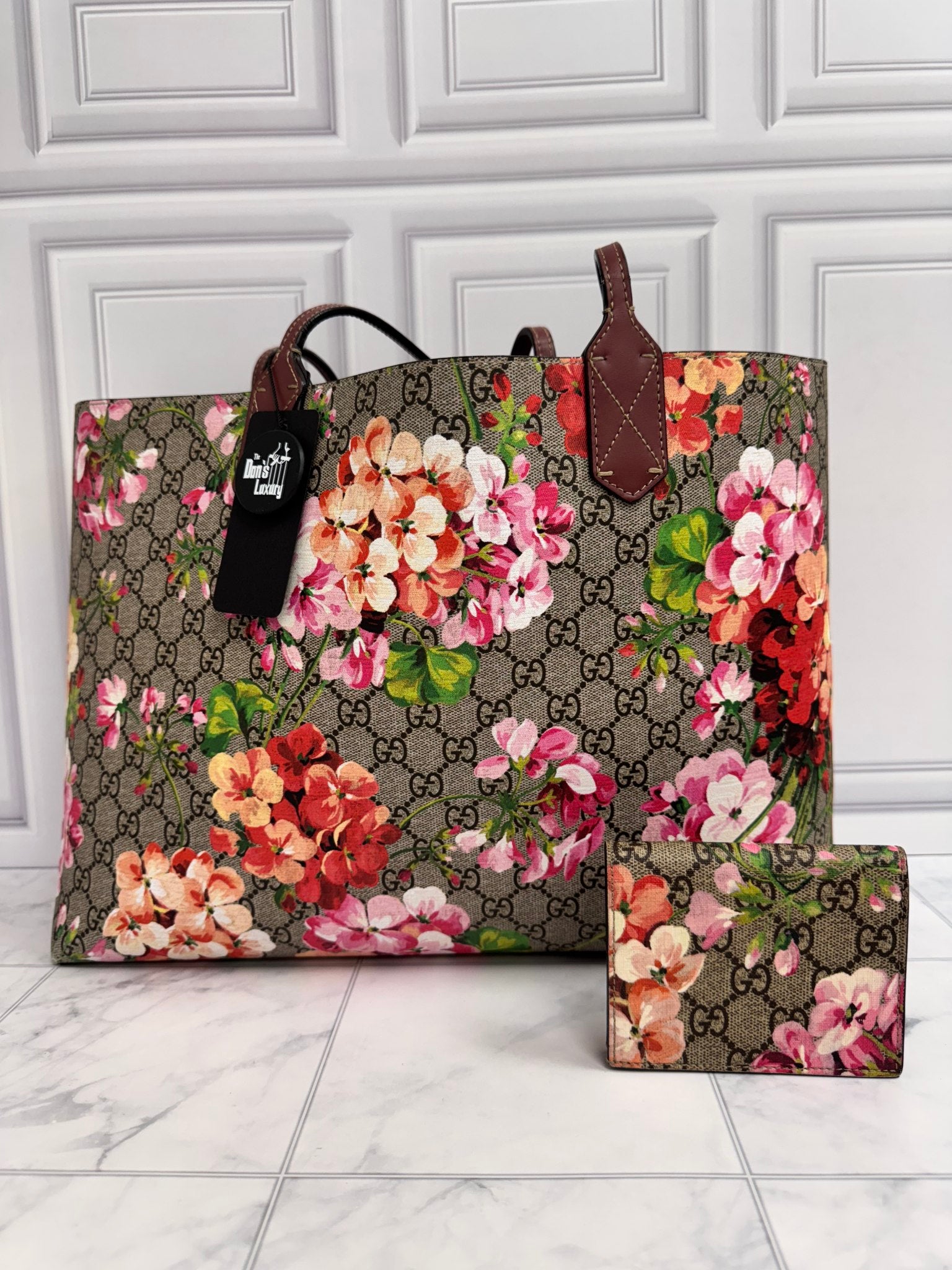 Gucci Bloom Multicolor Coated Canvas Reversible Tote & Wallet Bundle