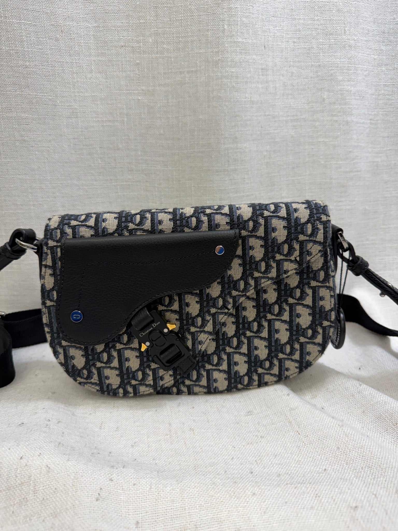 LIKE NEW - Christian Dior Blue Oblique Jacquard Canvas Saddle Messenger Bag