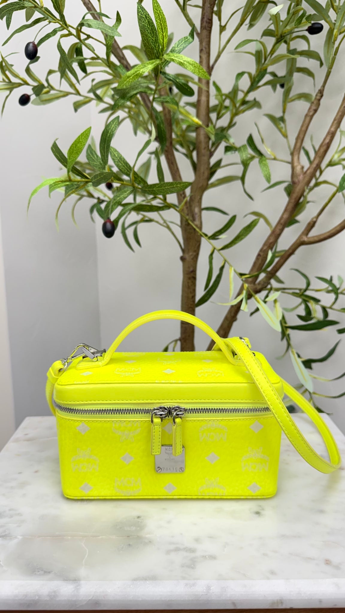 MCM Neon Yellow Visetos Rockstar Vanity Case Bag
