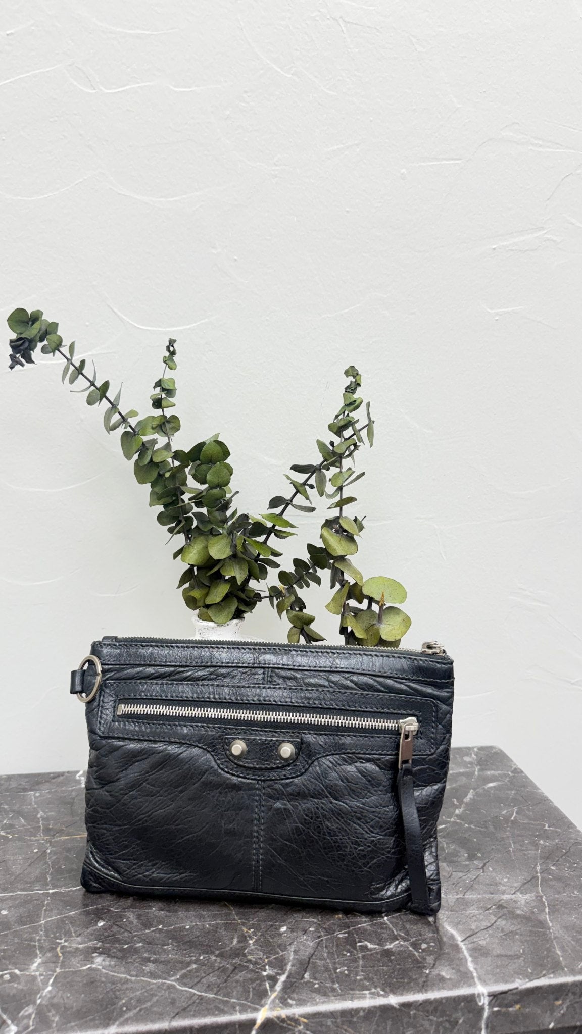 Balenciaga Black Leather City Clip Clutch Pouch