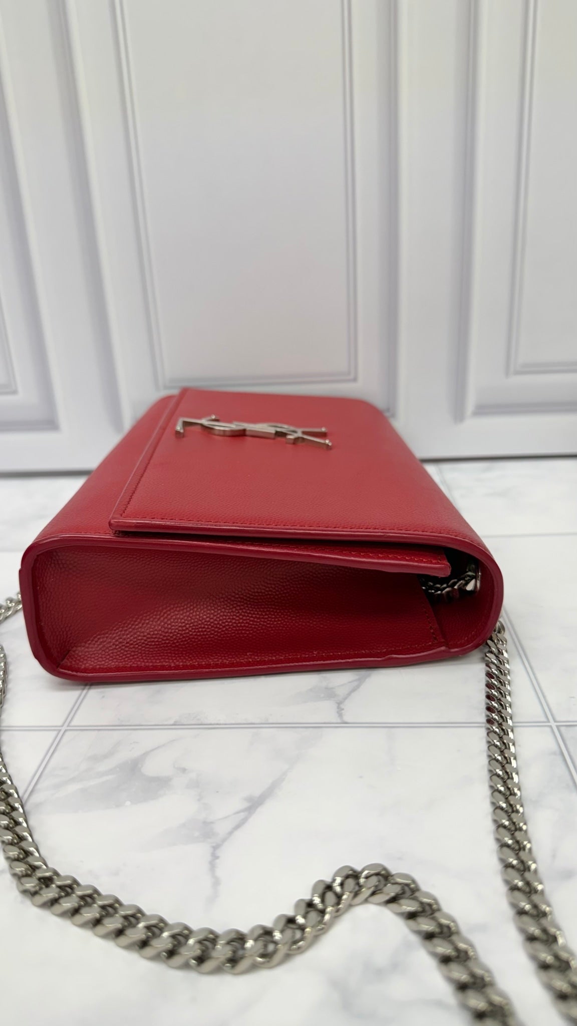 Saint Laurent YSL Red Grained Leather Kate Chain Shoulder Bag