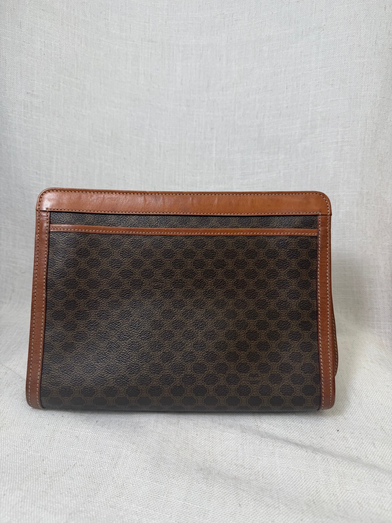 Celine Brown Coated Canvas Macadam Travel Pouch Bag