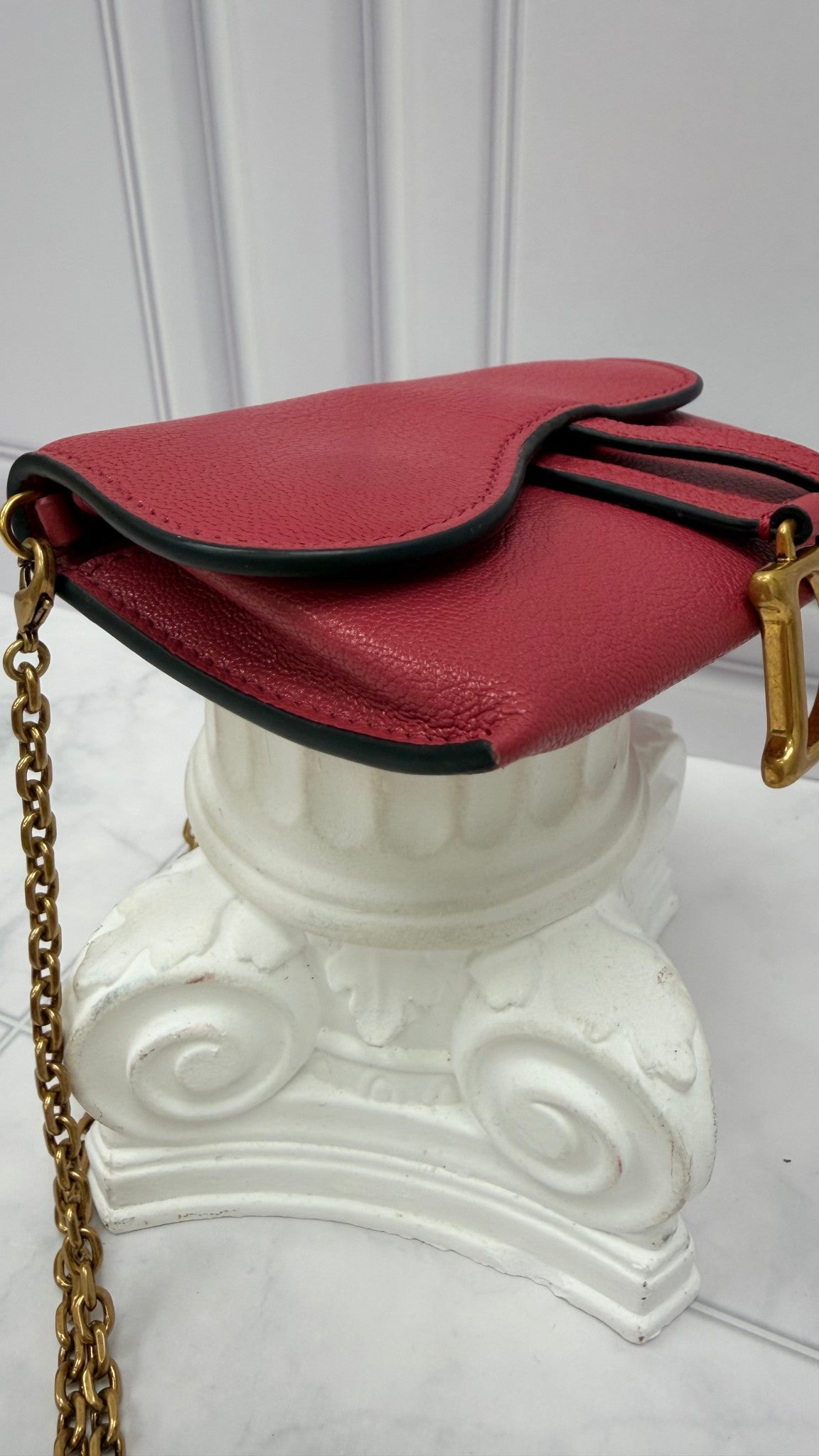 Christian Dior Dusty Pink Leather Nano Saddle Chain Pouch