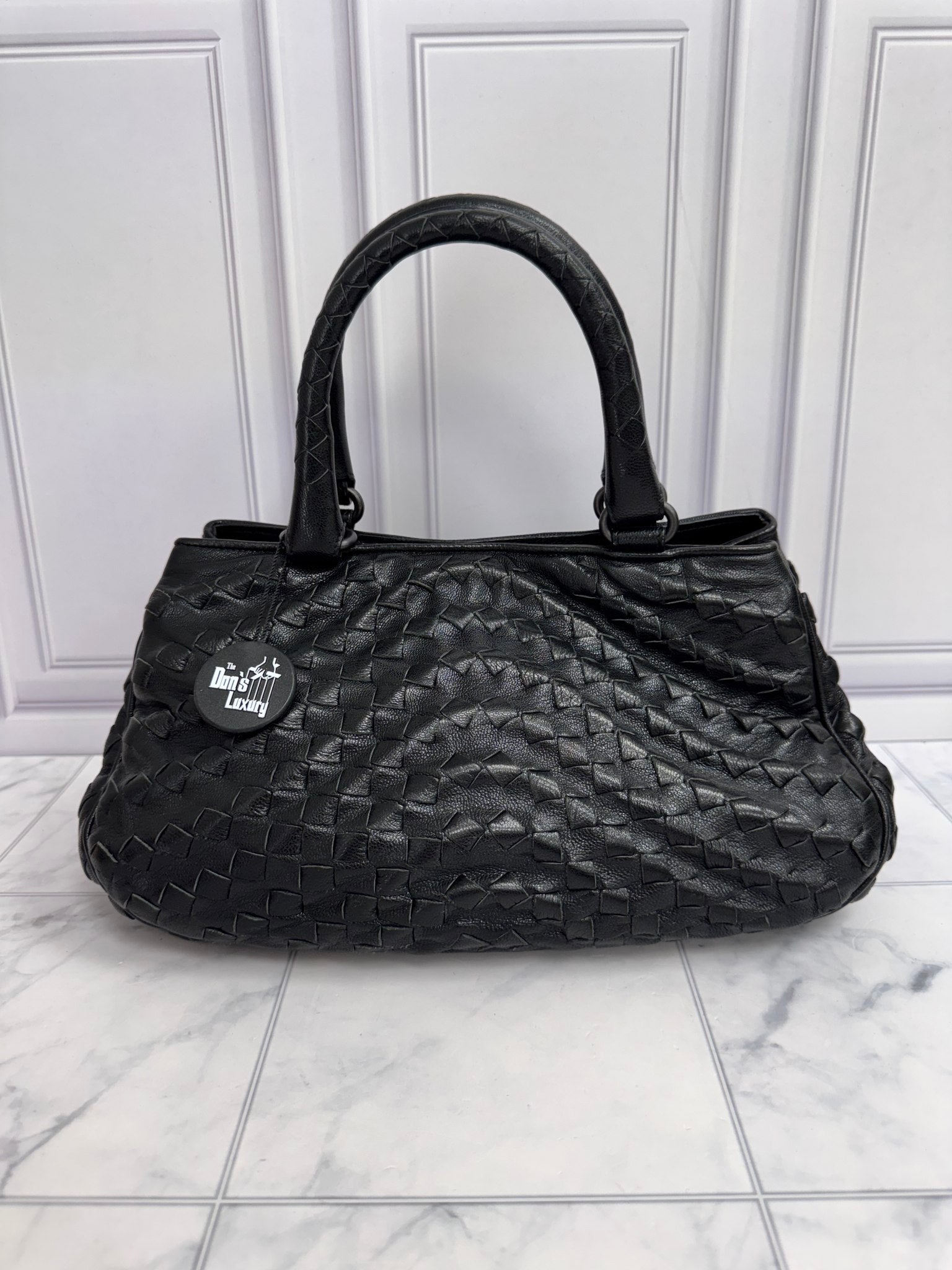 Bottega Veneta Black Intrecciato Leather Handbag