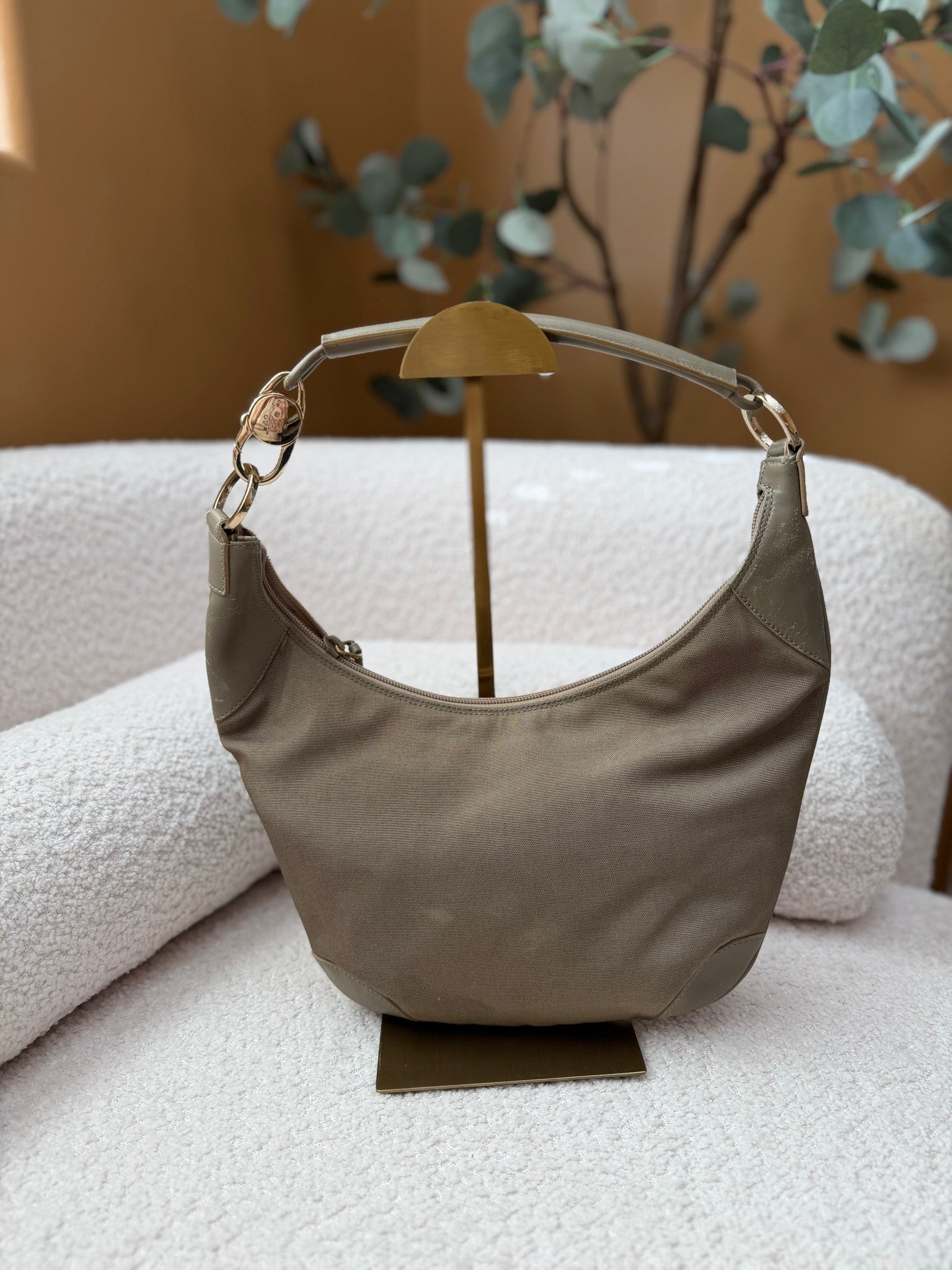 Gucci Tan Canvas Half Moon Shoulder Bag