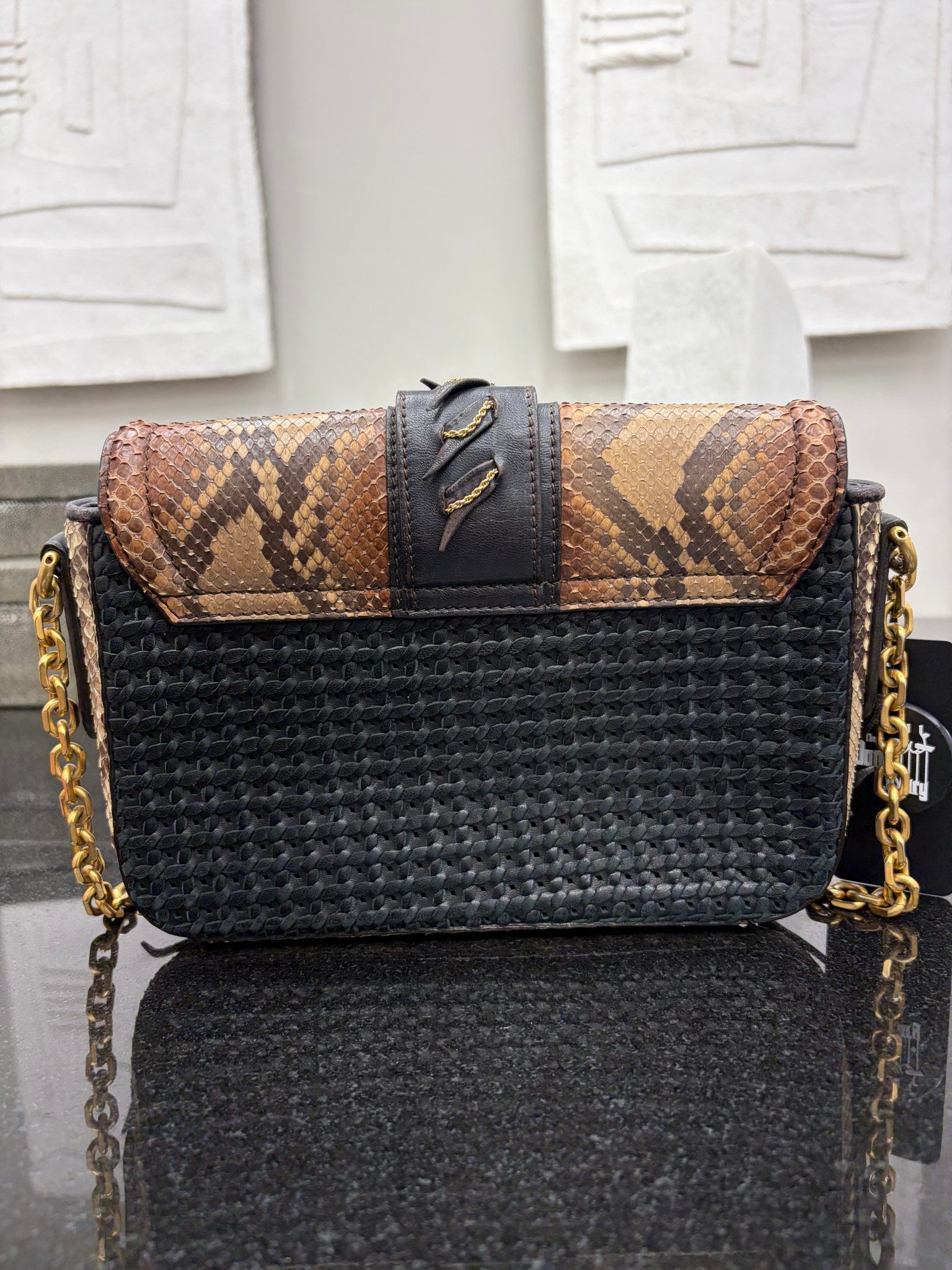 MCM Brown & Black Python Embossed Shoulder Bag