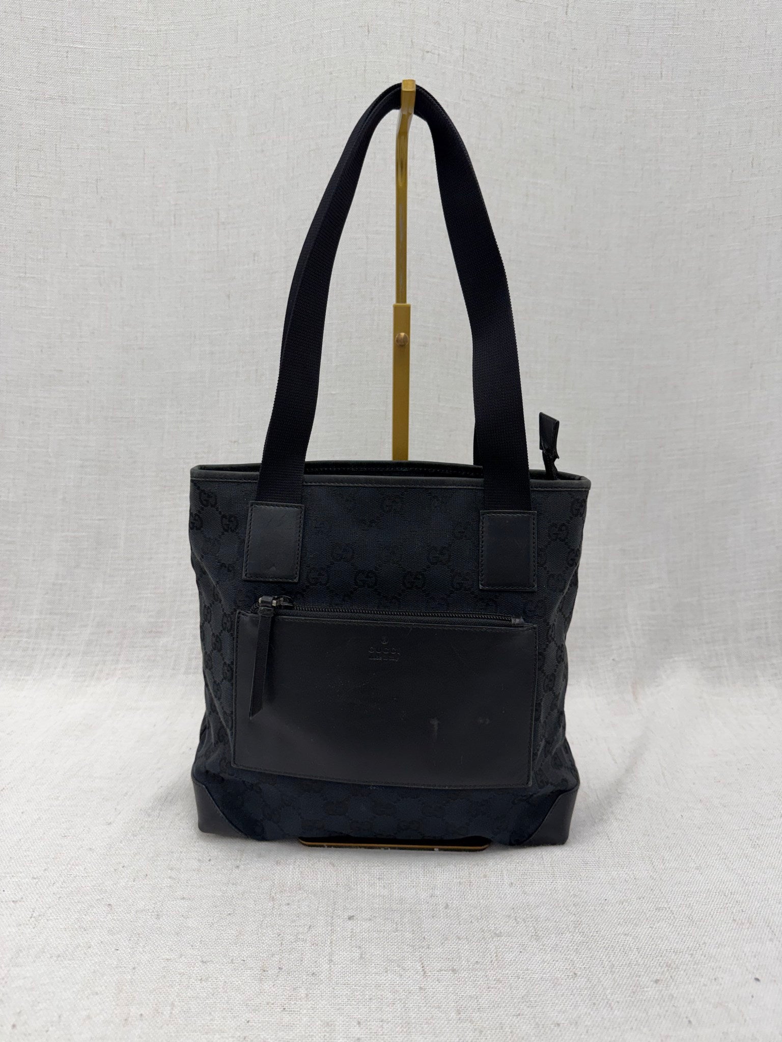 Gucci Black GG Canvas & Leather Tote Bag