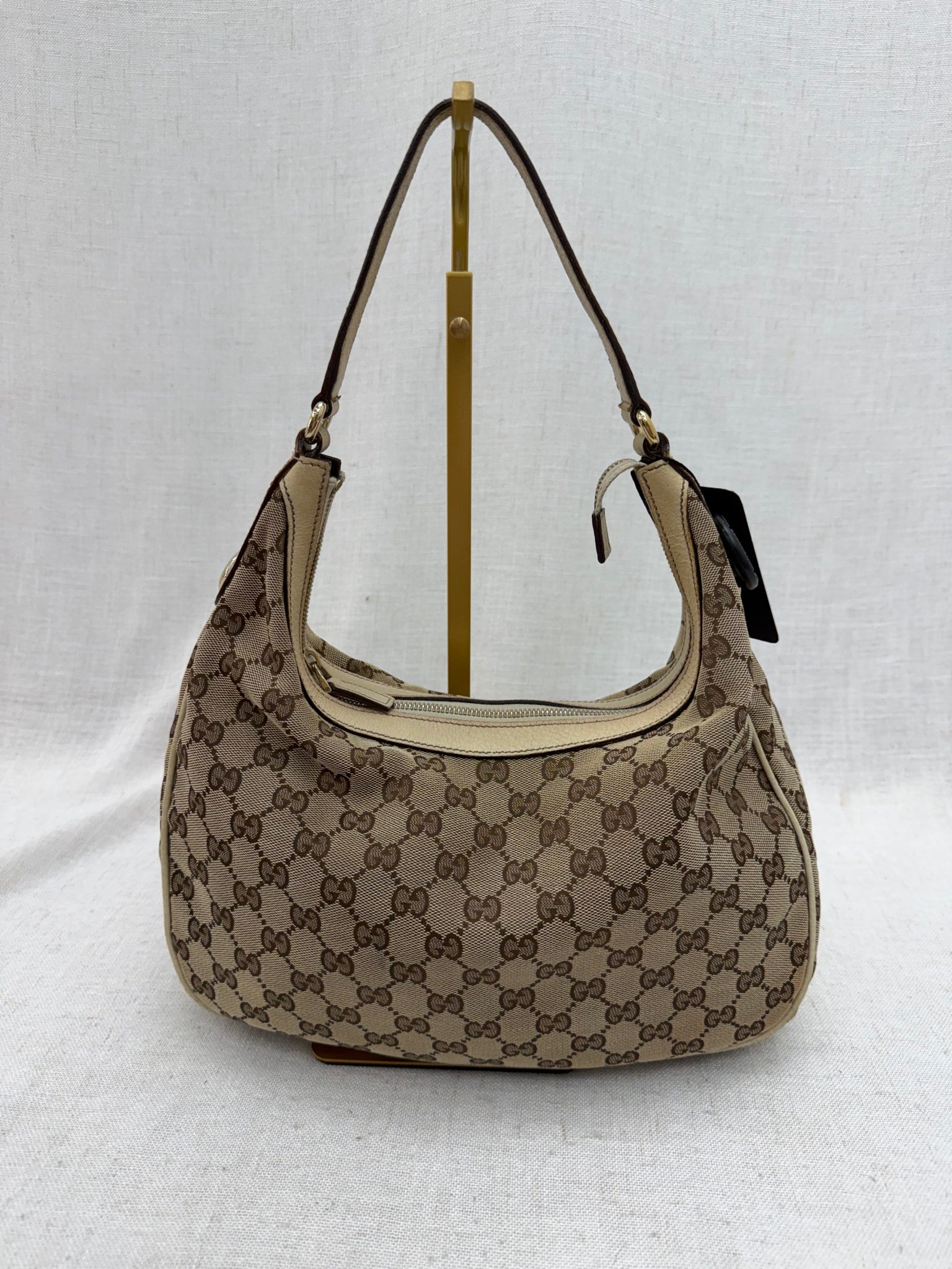 Gucci GG Beige Canvas Shoulder Hobo Bag