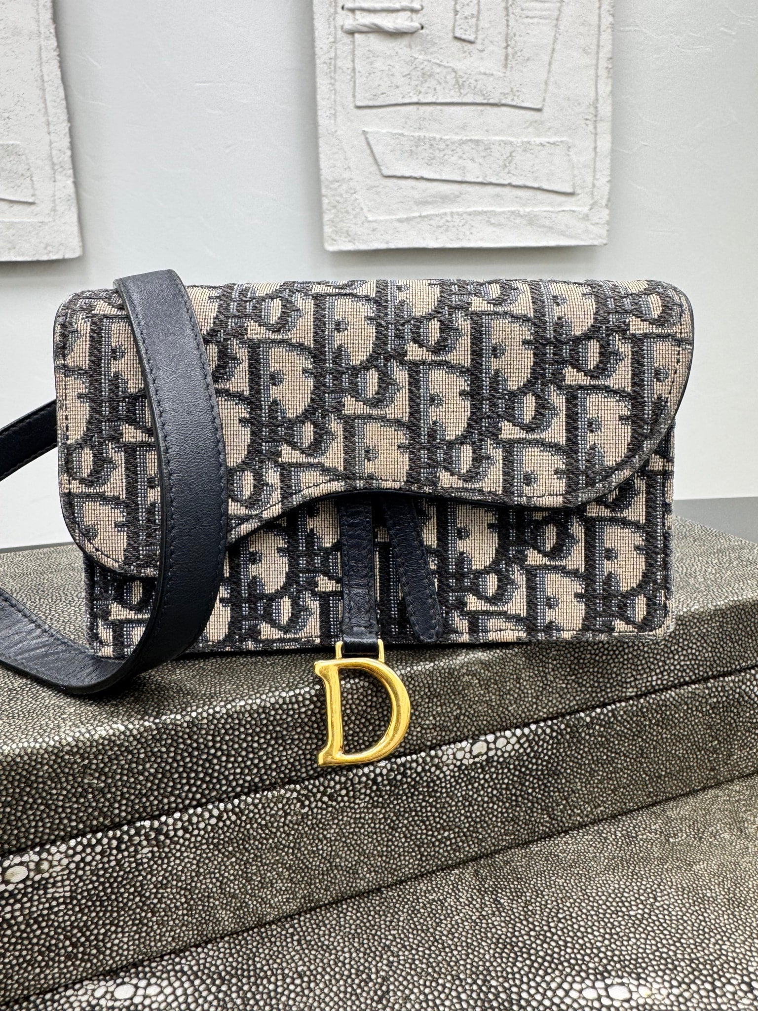 Christian Dior Navy Blue Oblique Saddle Belt Bag
