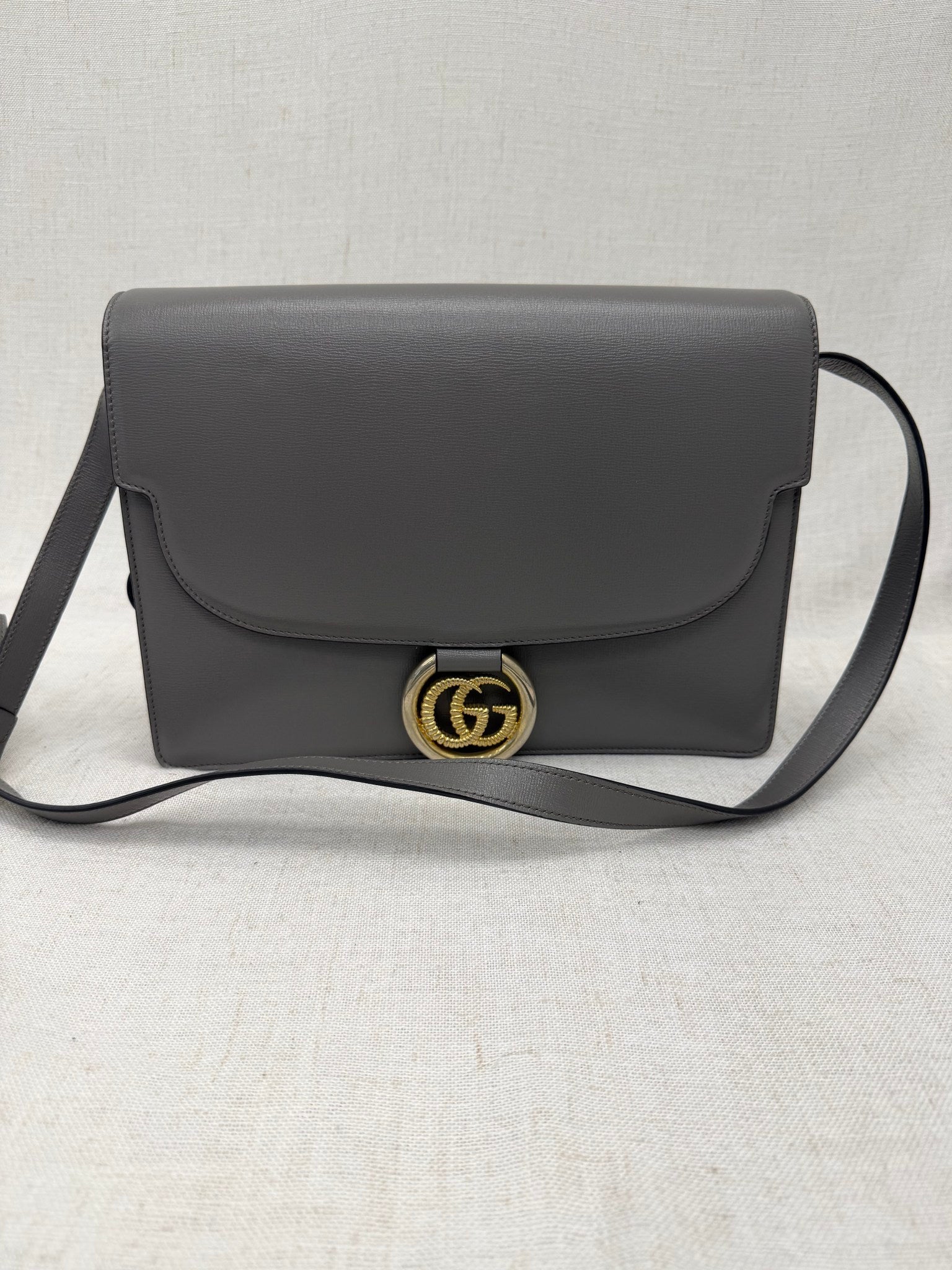 Gucci Gray Leather Medium GG Ring Shoulder Bag