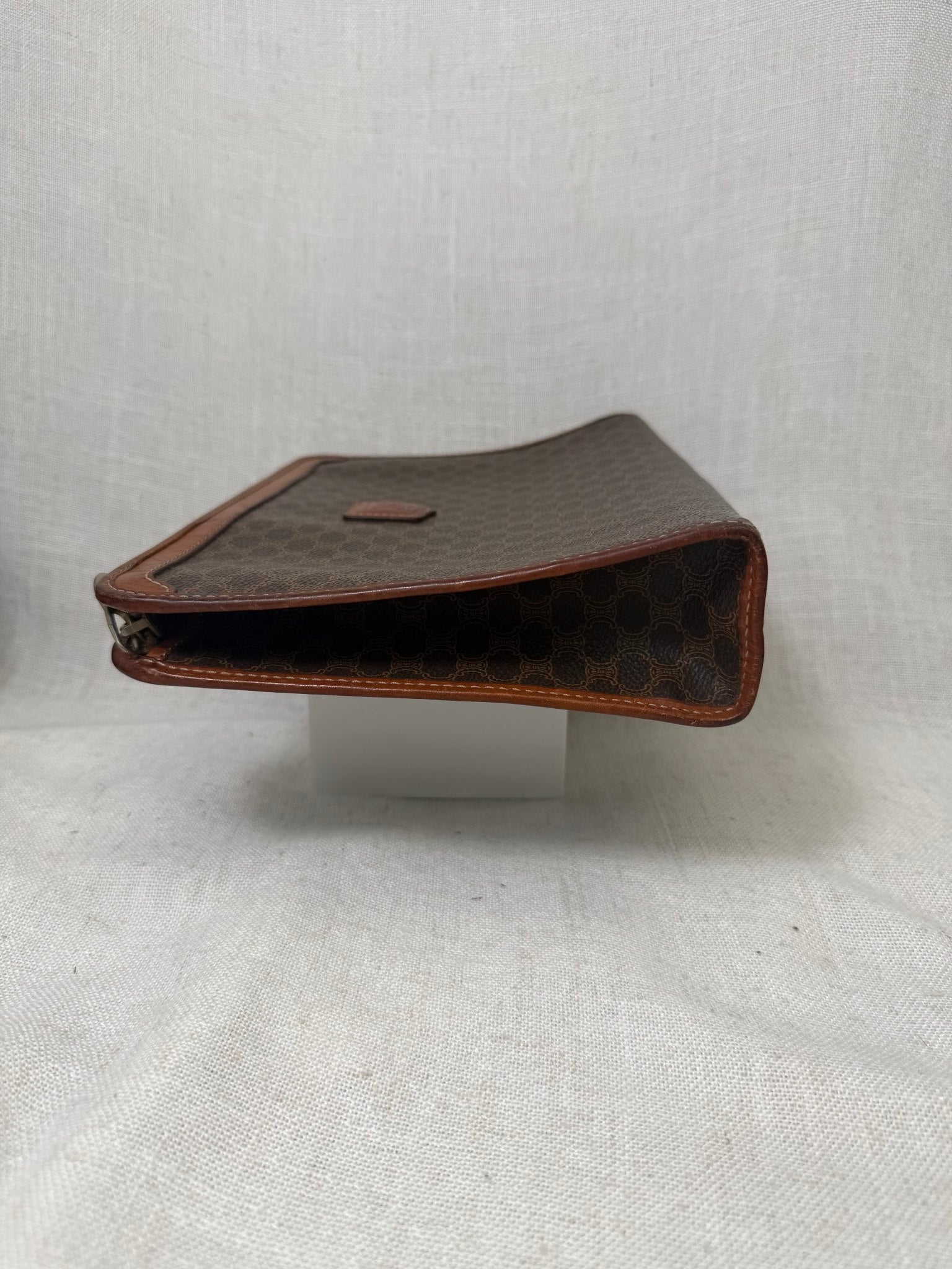 Celine Brown Coated Canvas Macadam Clutch Travel Bag