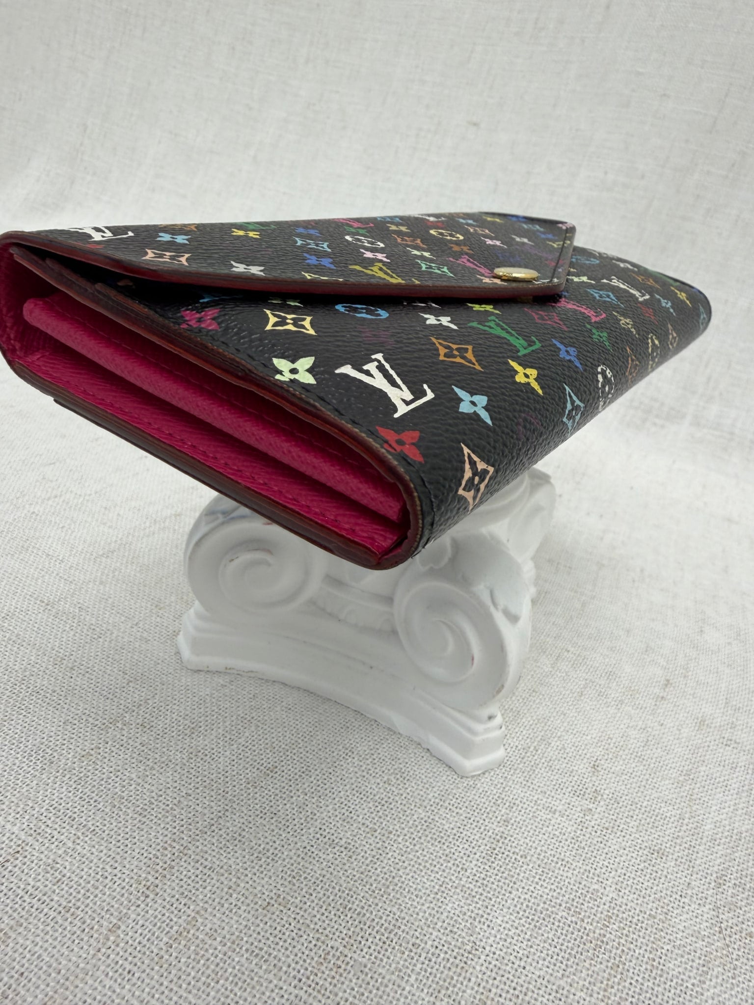 Louis Vuitton Black Multicolor Monogram & Pink Sarah Wallet