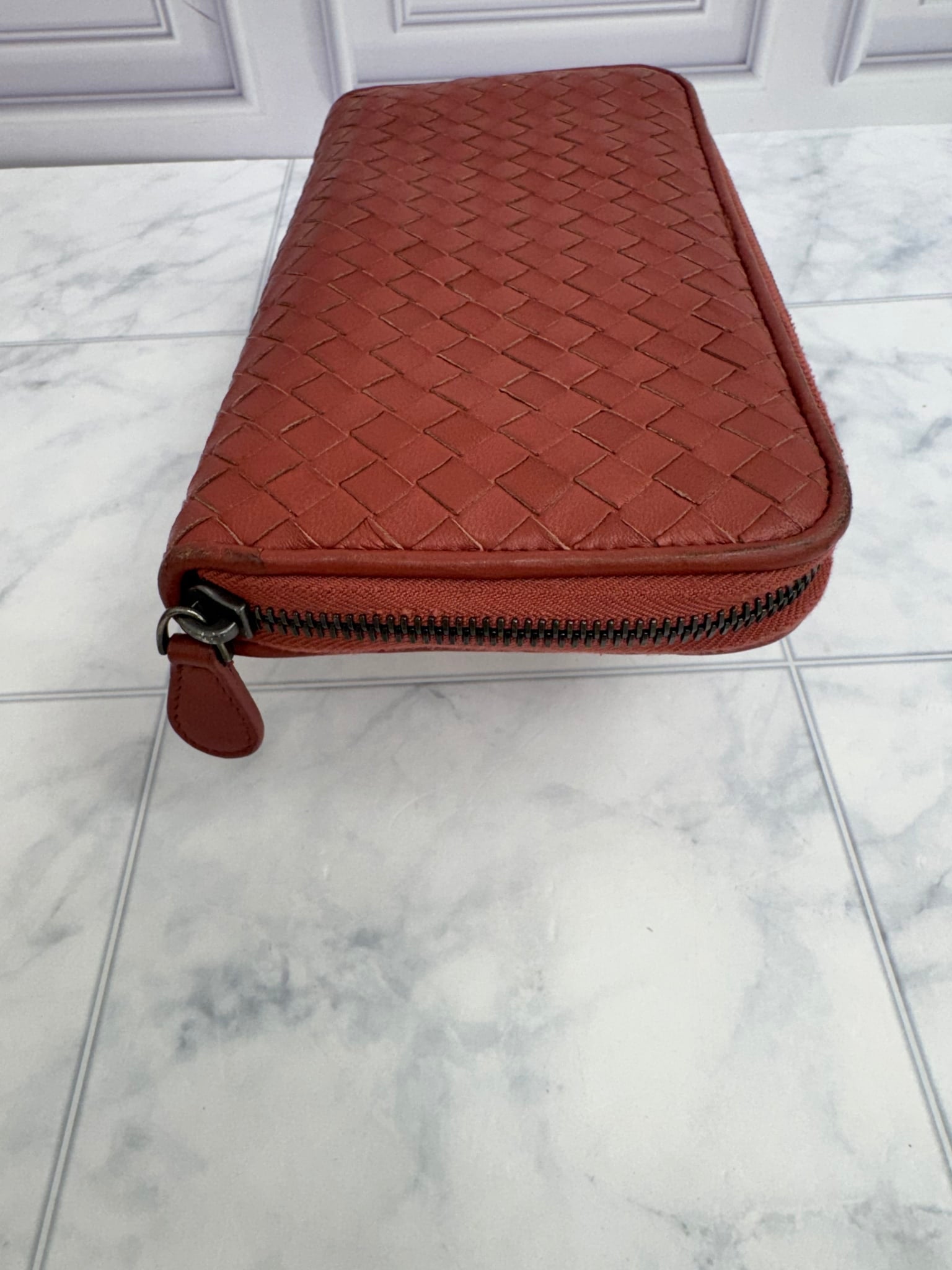 Bottega Veneta Brick Red Intrecciato Leather Zippy Wallet