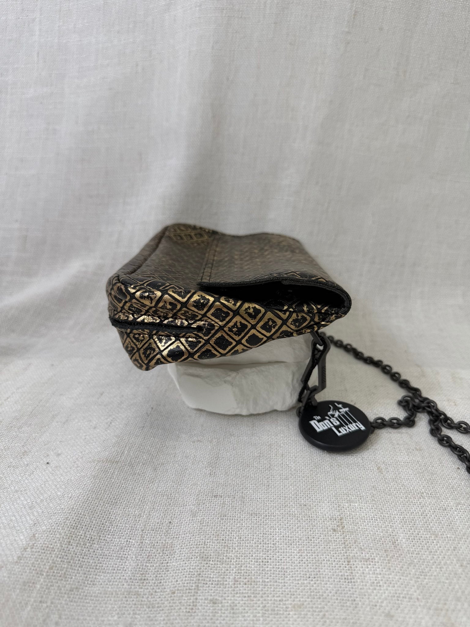 Bottega Veneta Black And Gold Leather Chain Shoulder Bag