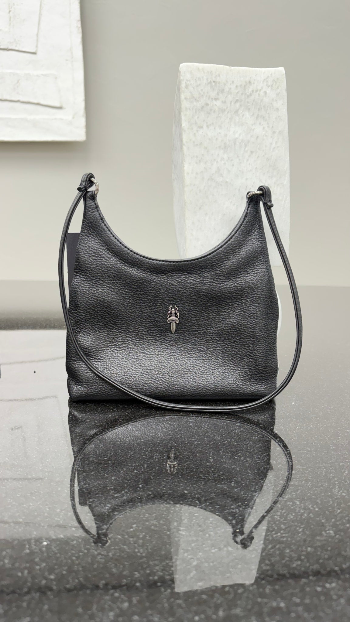 Chrome Hearts Black Leather Bagger Shoulder Bag