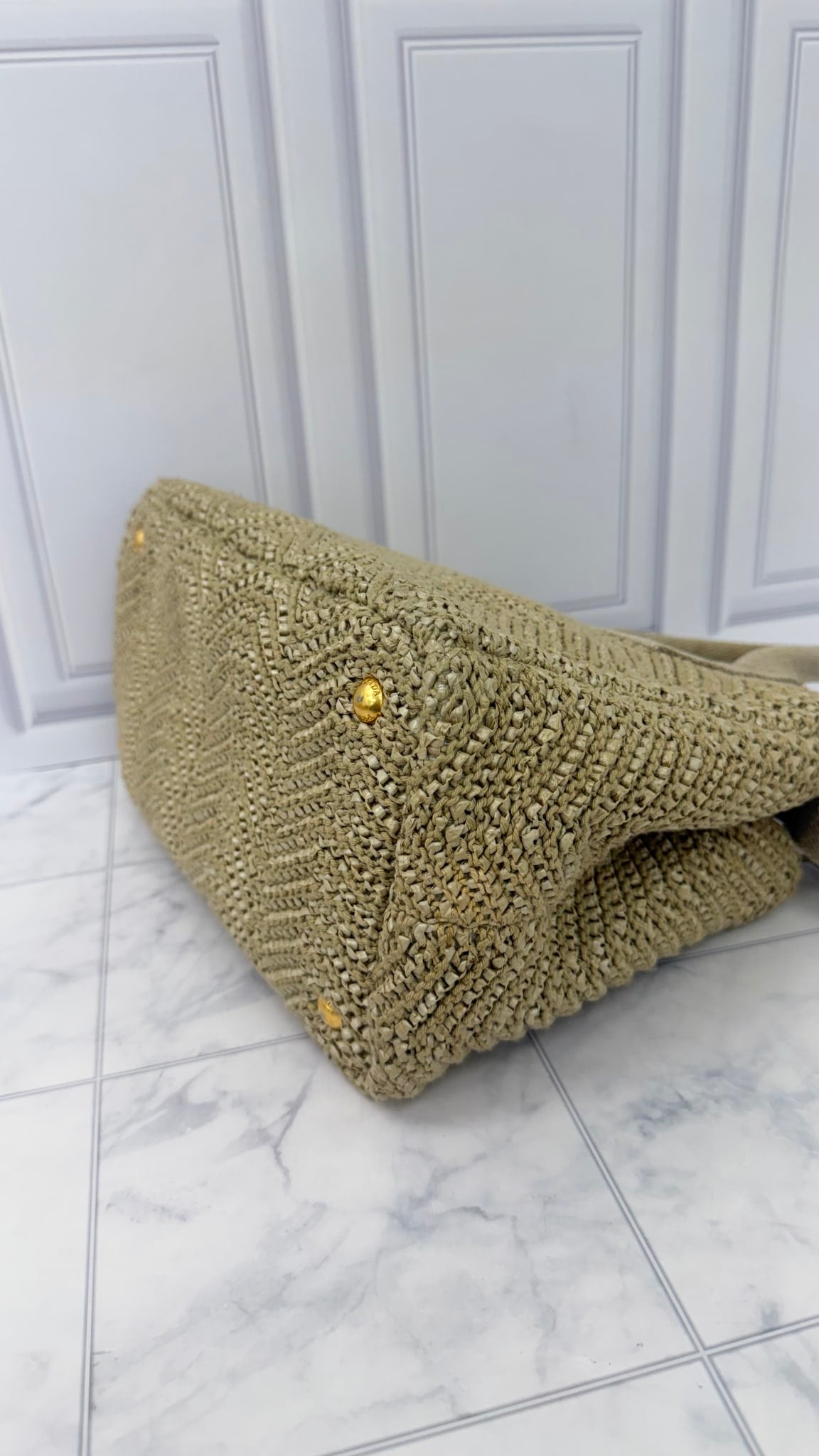 Prada Natural Woven Raffia Tessuto Tricot 2Way Tote Bag