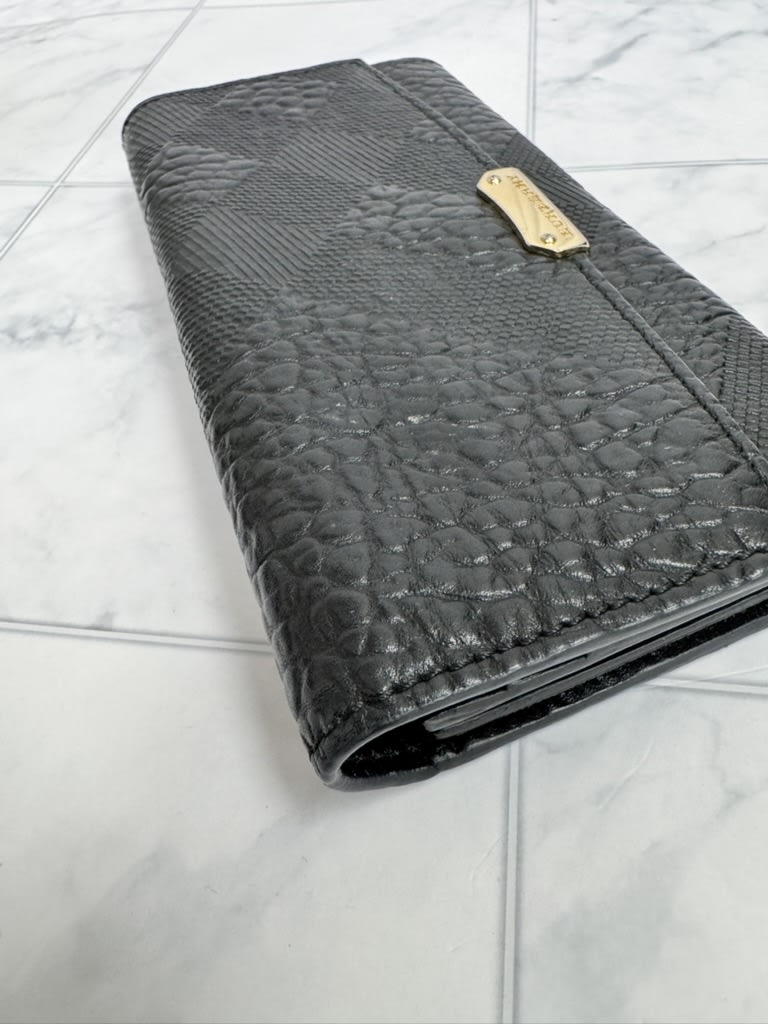 Burberry Black Embossed Leather Langley Long Wallet