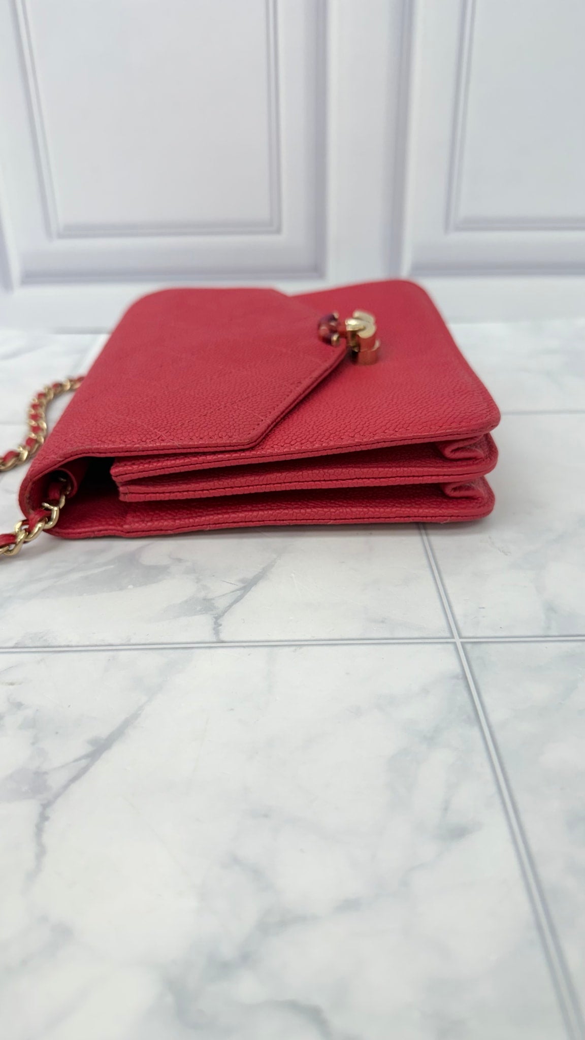 Chanel Pink Caviar Leather Wallet on A Chain