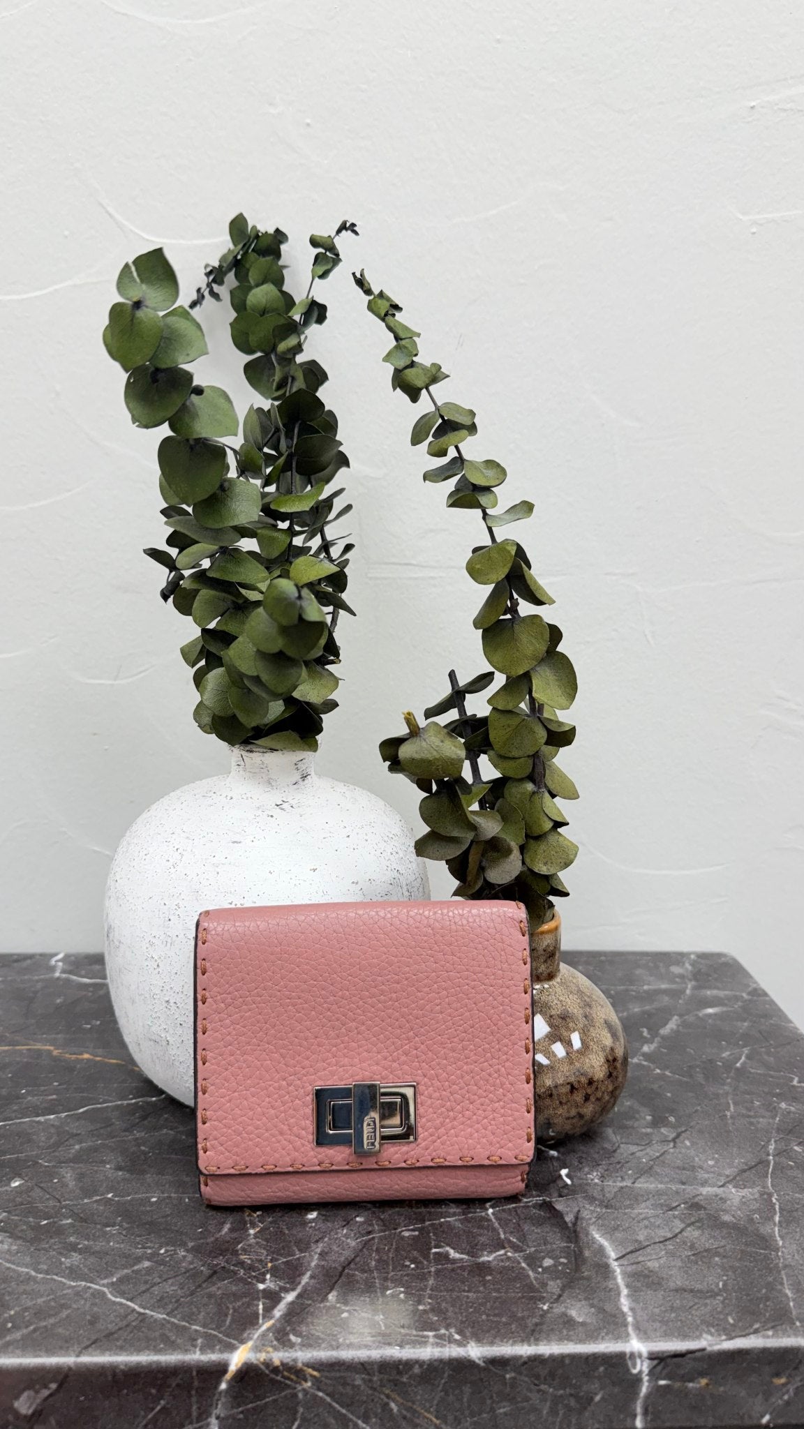 Fendi Pink Grained Leather Selleria Peekaboo Compact Wallet