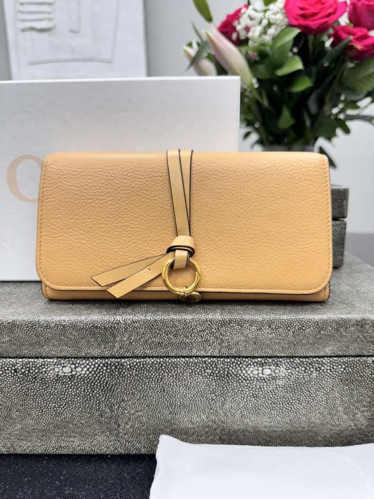 Chloe Beige Grained Leather Alphabet Long Wallet