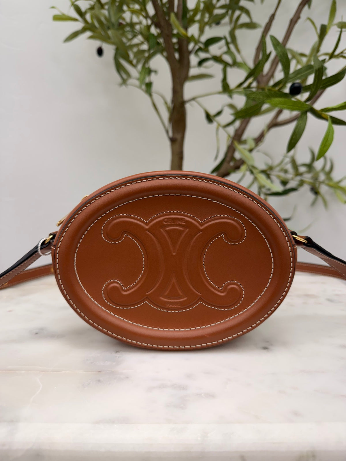 Celine Brown Cuir Triomphe Calfskin Oval Crossbody Bag