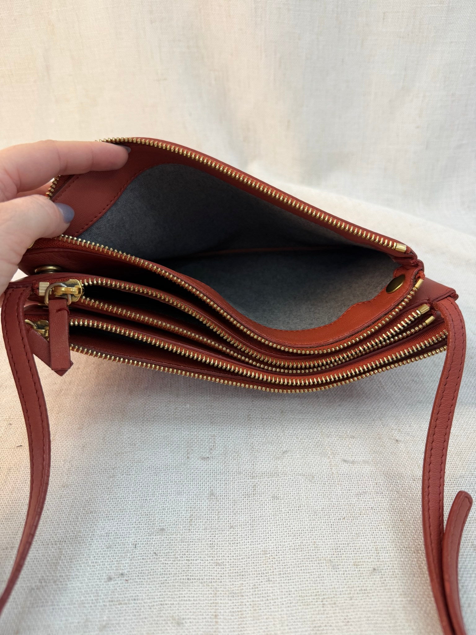 Celine Rust Leather Trio Crossbody Bag