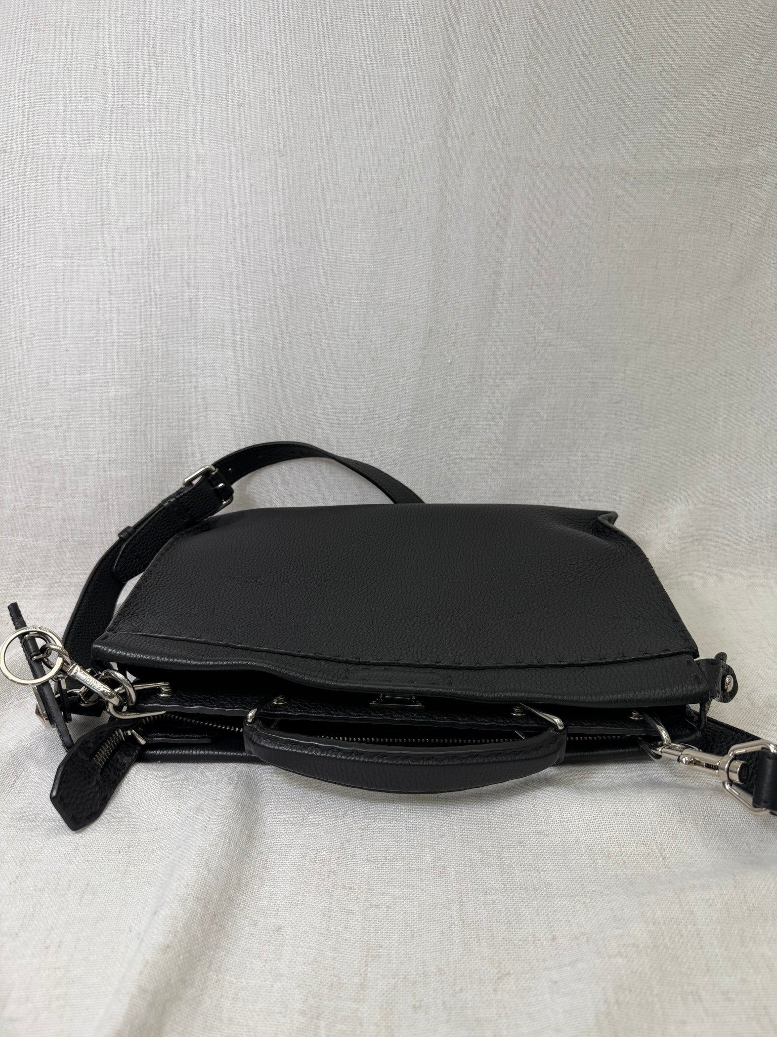 Fendi Black Pebbled Leather Peekaboo Business Bag