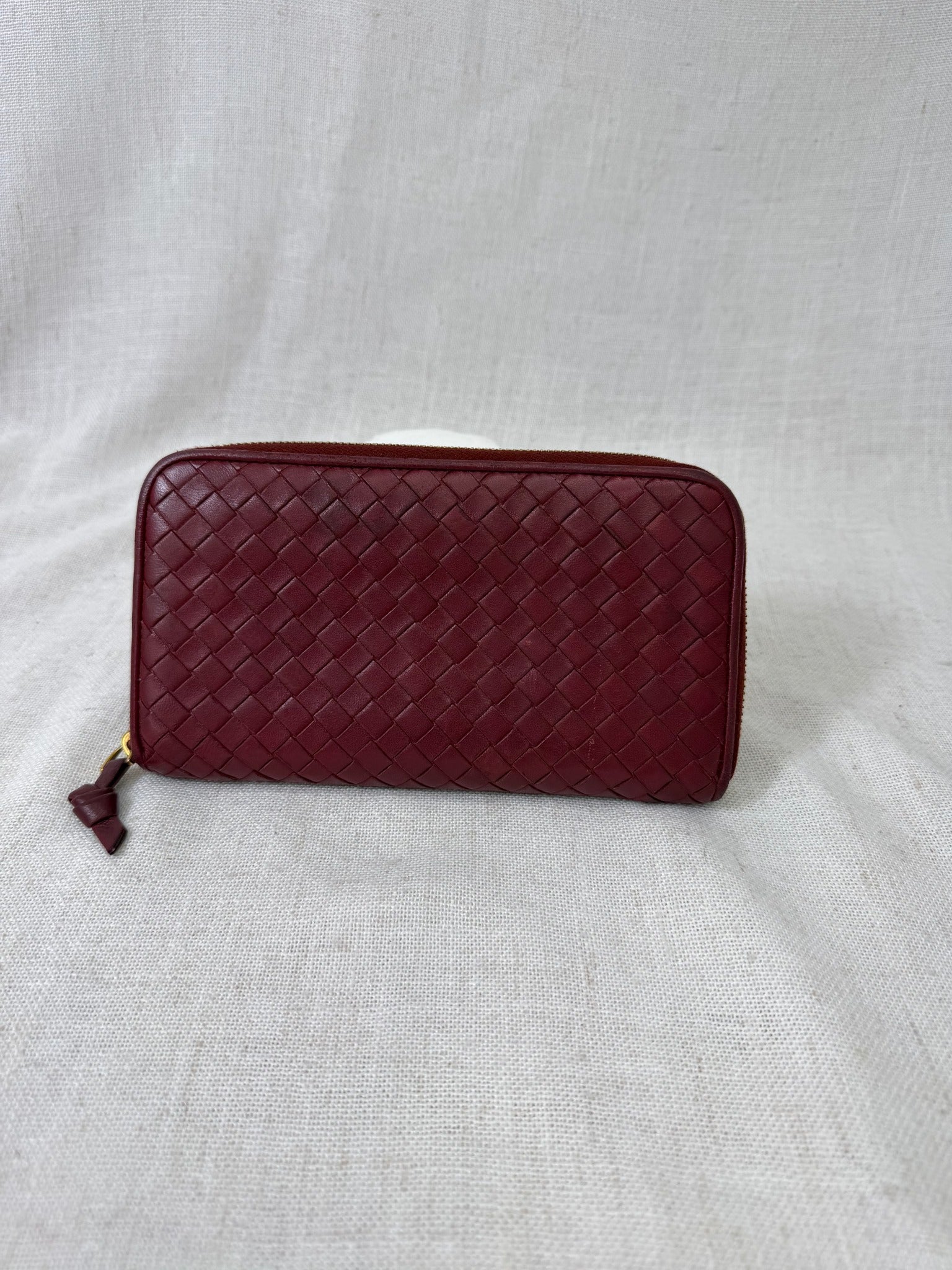Bottega Veneta Red Leather Zip Around Wallet