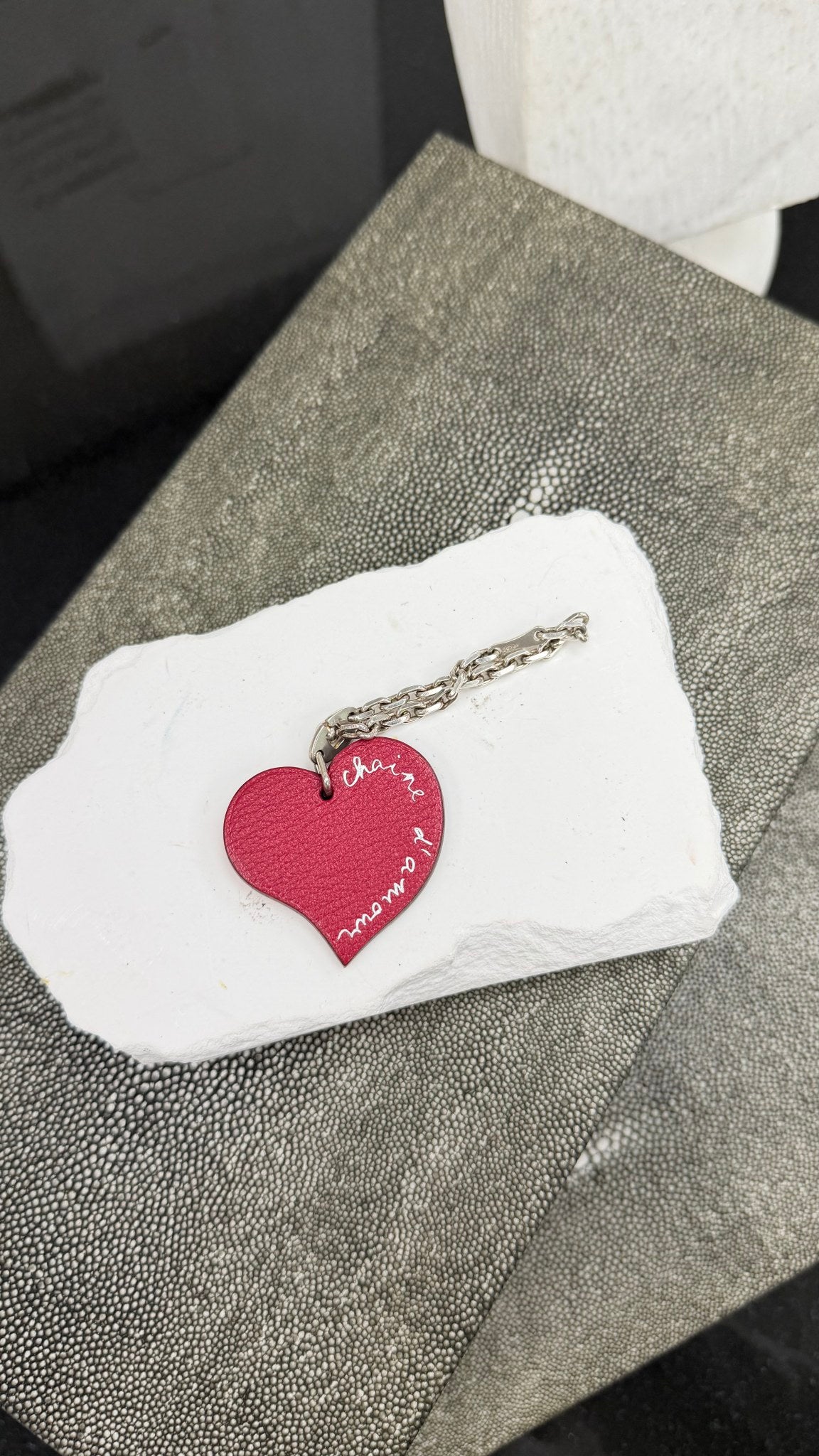 Hermes Pink Leather Chaine D'Amour Heart Key Chain