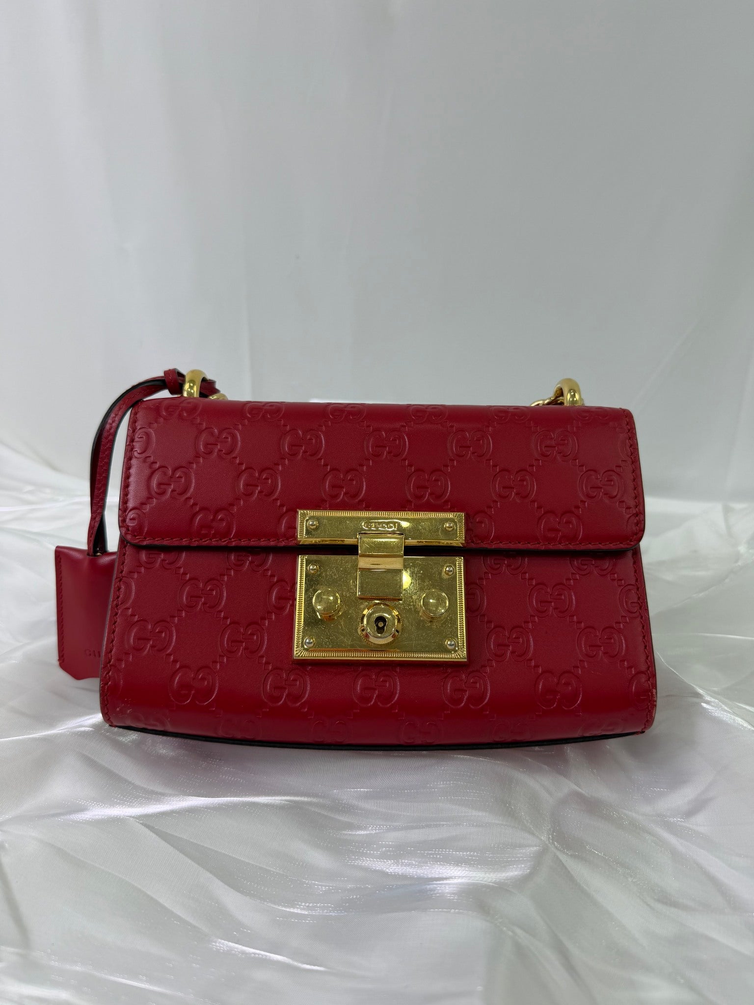 Gucci Red Leather GG Embossed Padlock Shoulder Bag