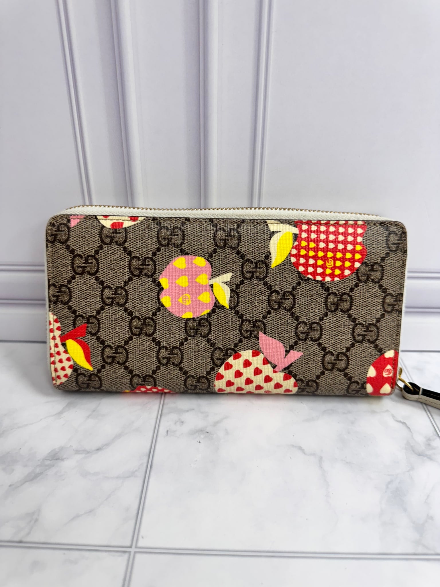 Gucci GG Supreme Apple Print Coated Canvas Zippy Long Wallet
