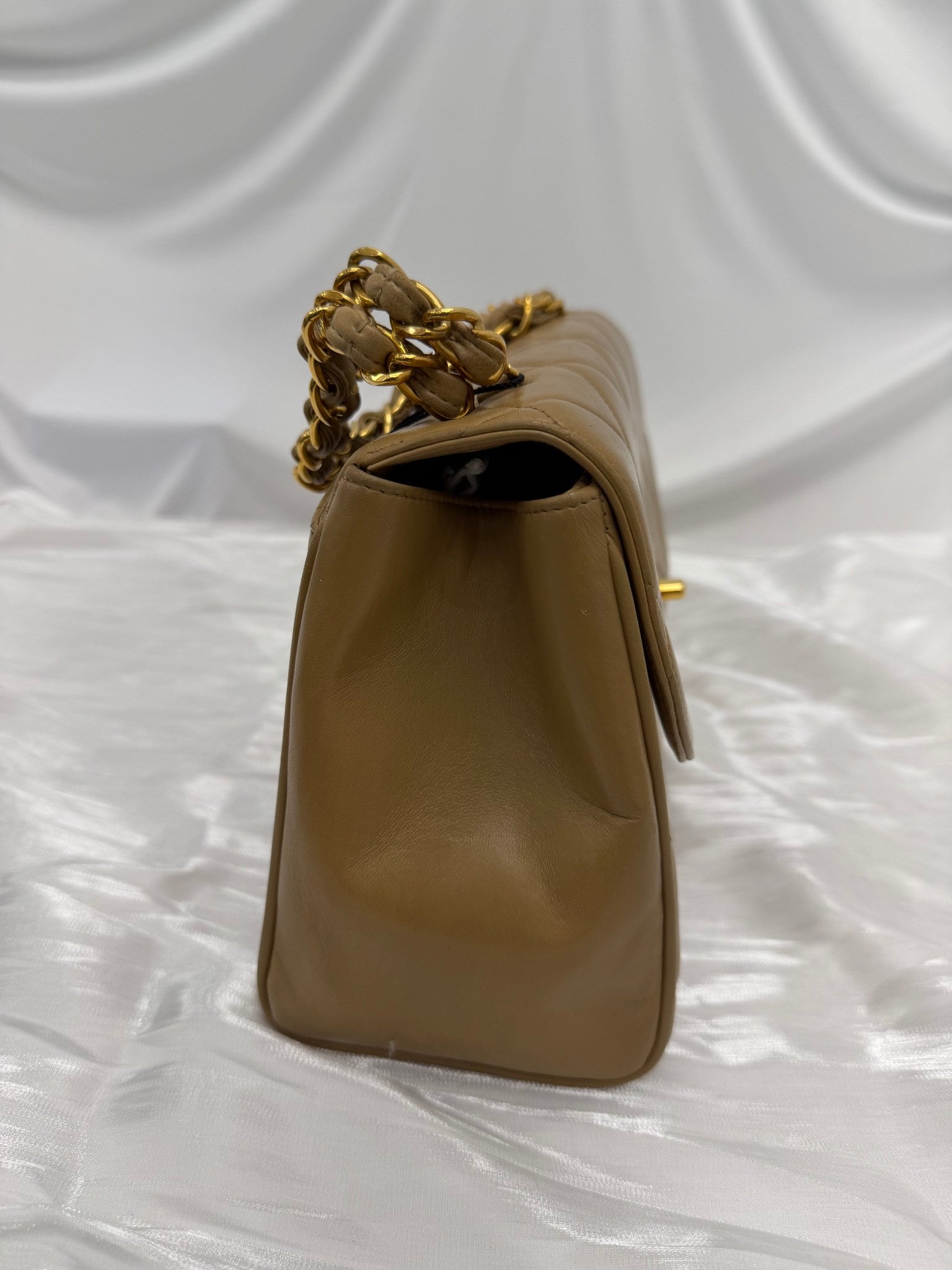 Chanel Light Brown Lambskin Leather 24k Top Handle Chain Bag