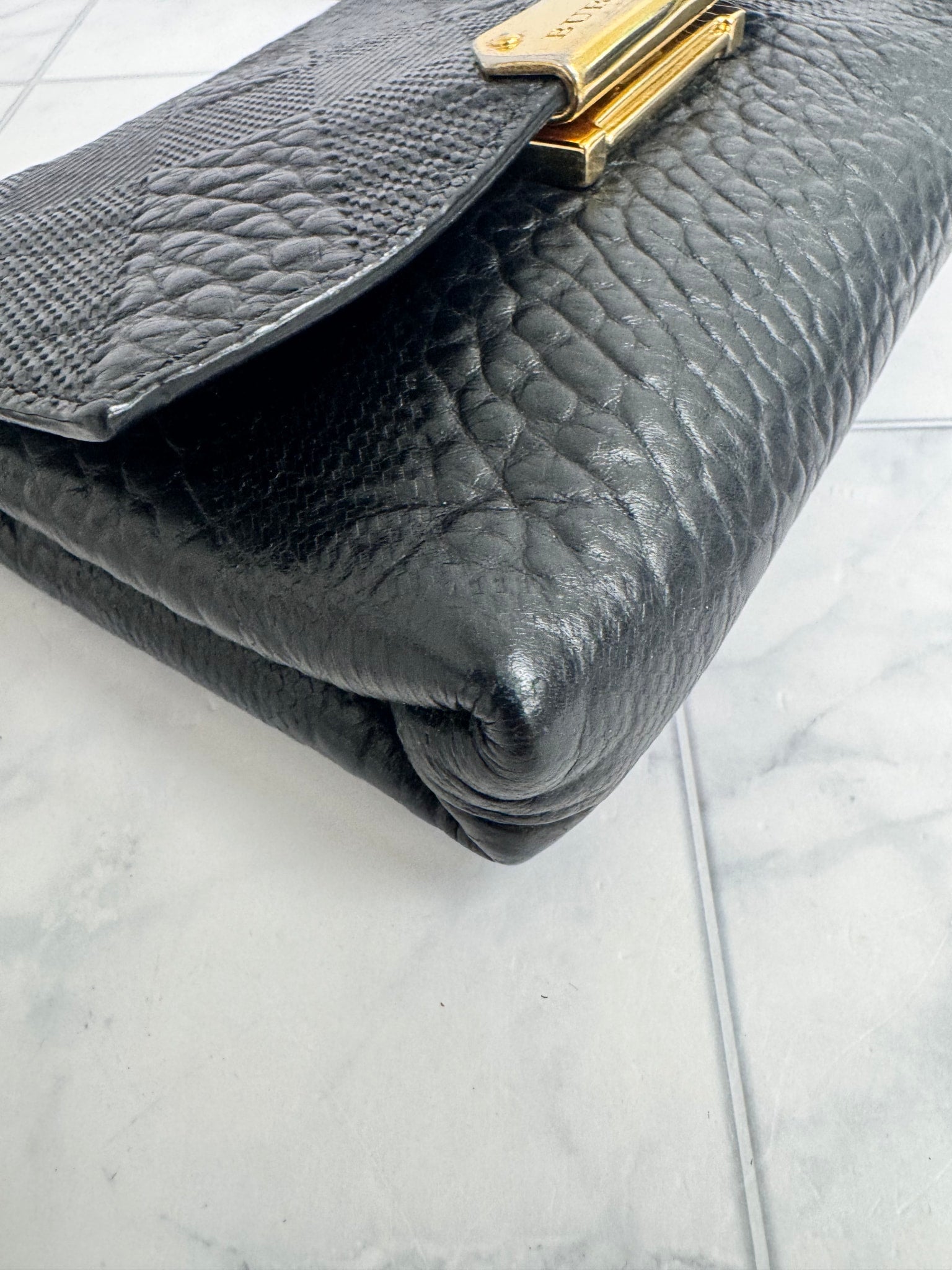 Burberry Black Grained Leather Langley Crossbody Bag