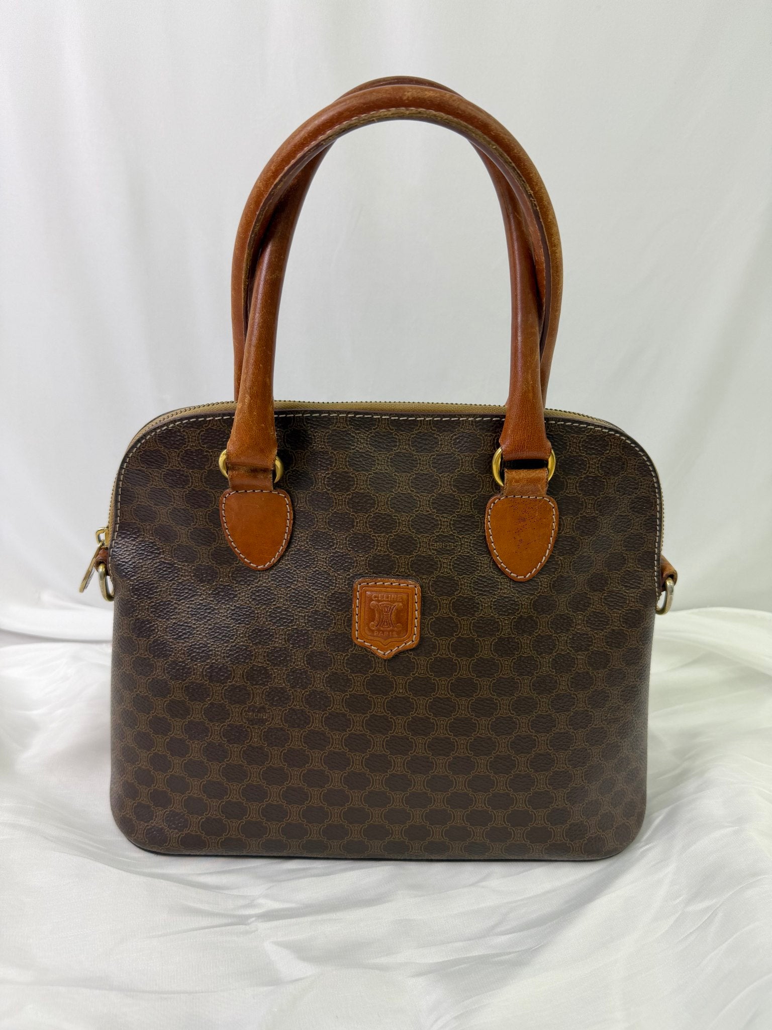 Celine Brown Coated Canvas Vintage Dome Bag