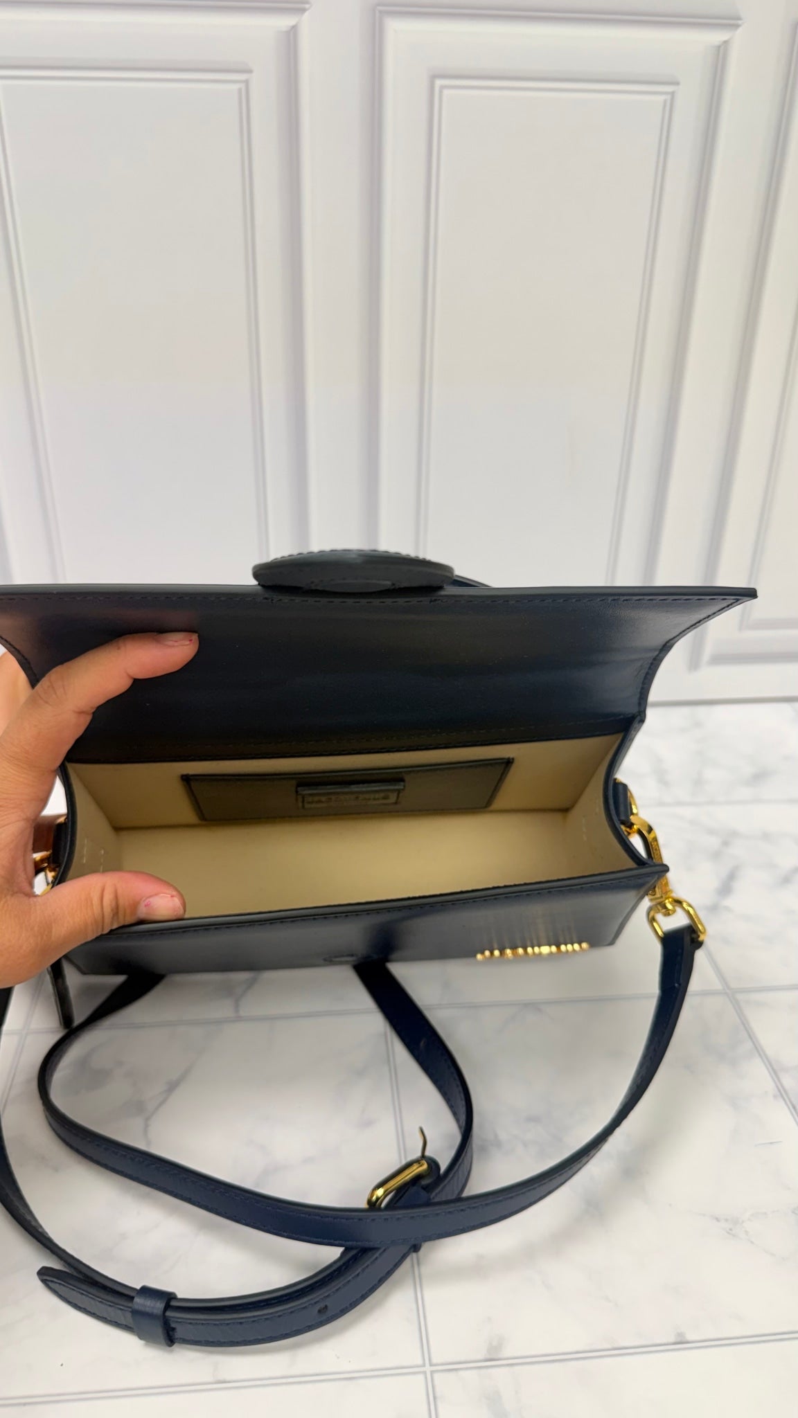 BRAND NEW - Jacquemus Navy Blue Leather Le Grand Bambino Handbag 2Way Handbag