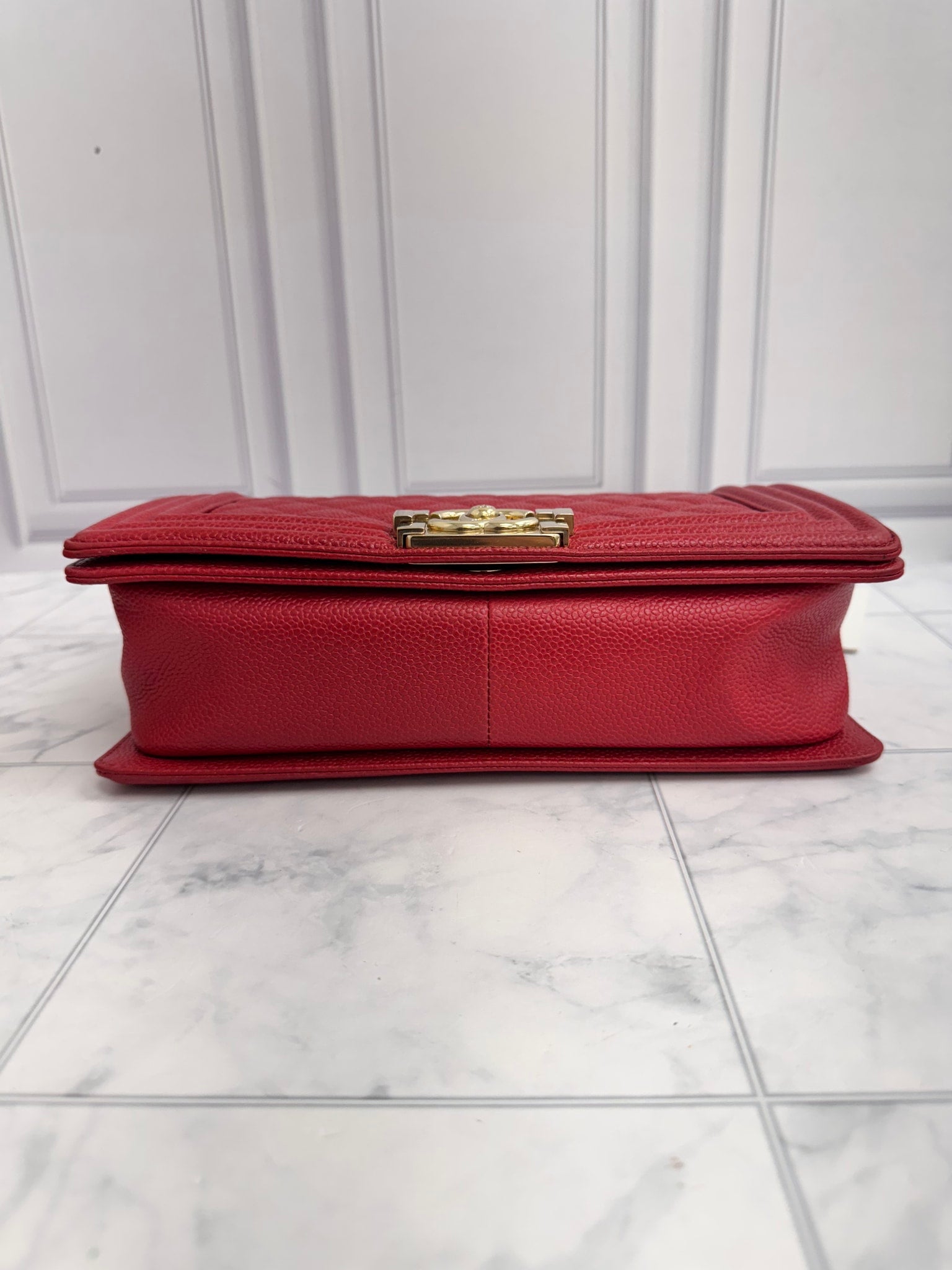 Chanel Red Caviar Leather Medium Boy Bag