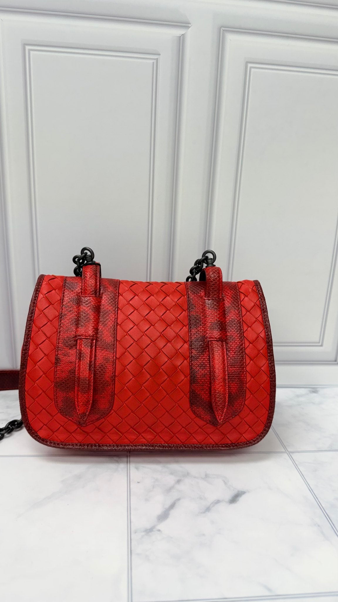 Bottega Veneta Red Intrecciato Leather Olimpia Crossbody Bag