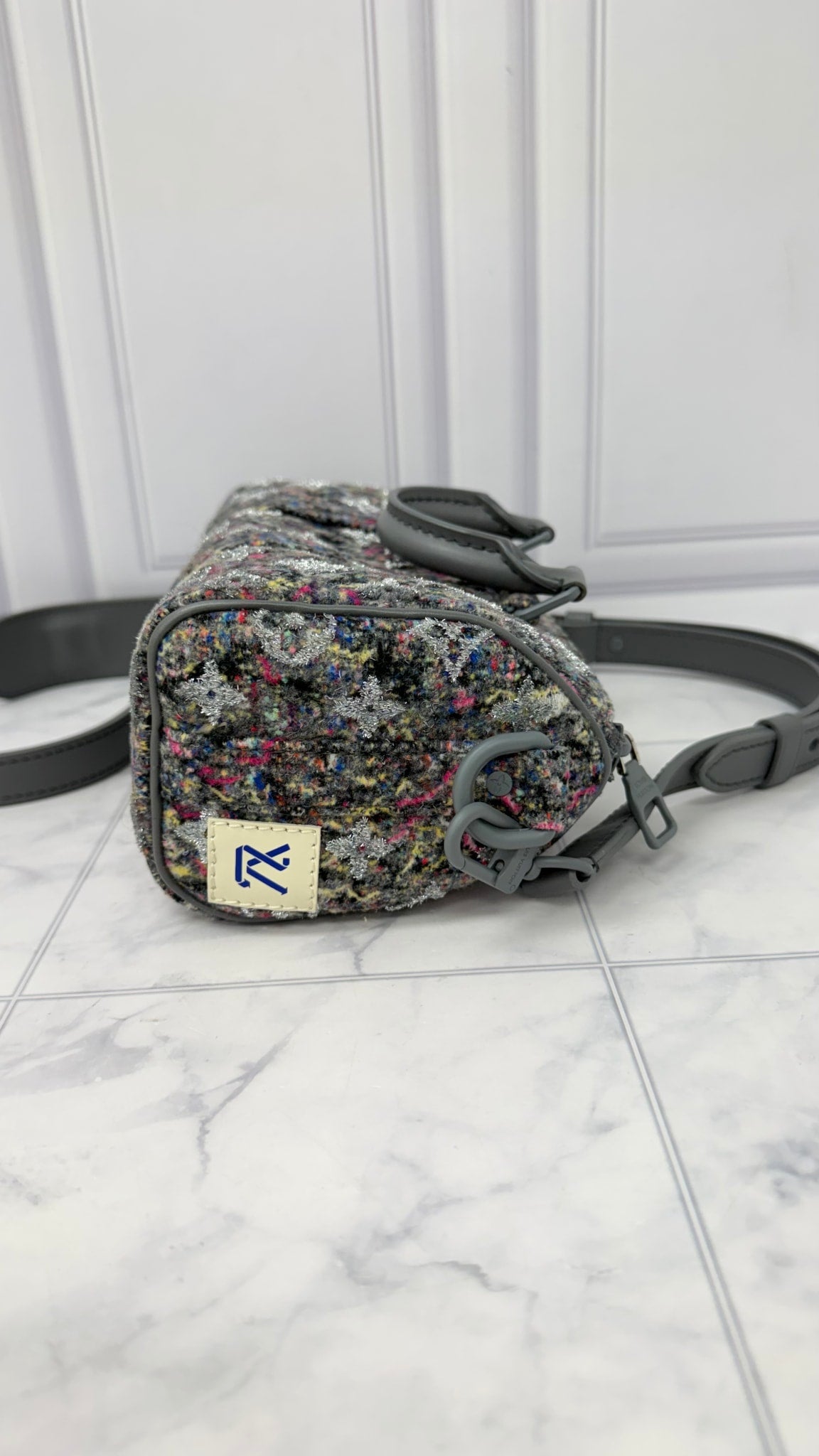 LIKE NEW - Louis Vuitton Grey Wool Tweed Keepall XS Bandouliere