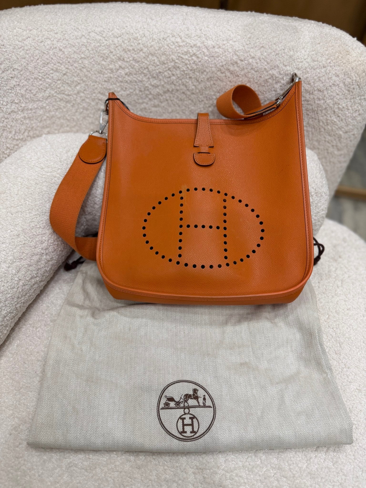 Hermes Orange Leather Evelyne Crossbody Bag PM
