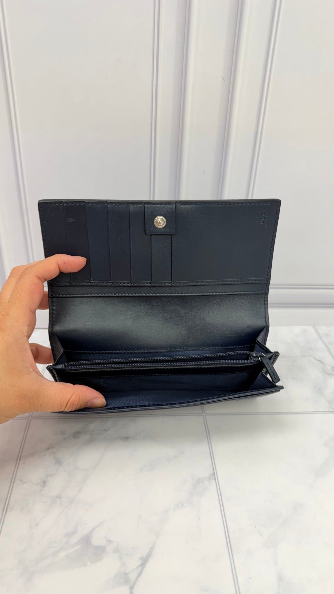 Gucci Navy Blue Guccissima Leather Long Wallet