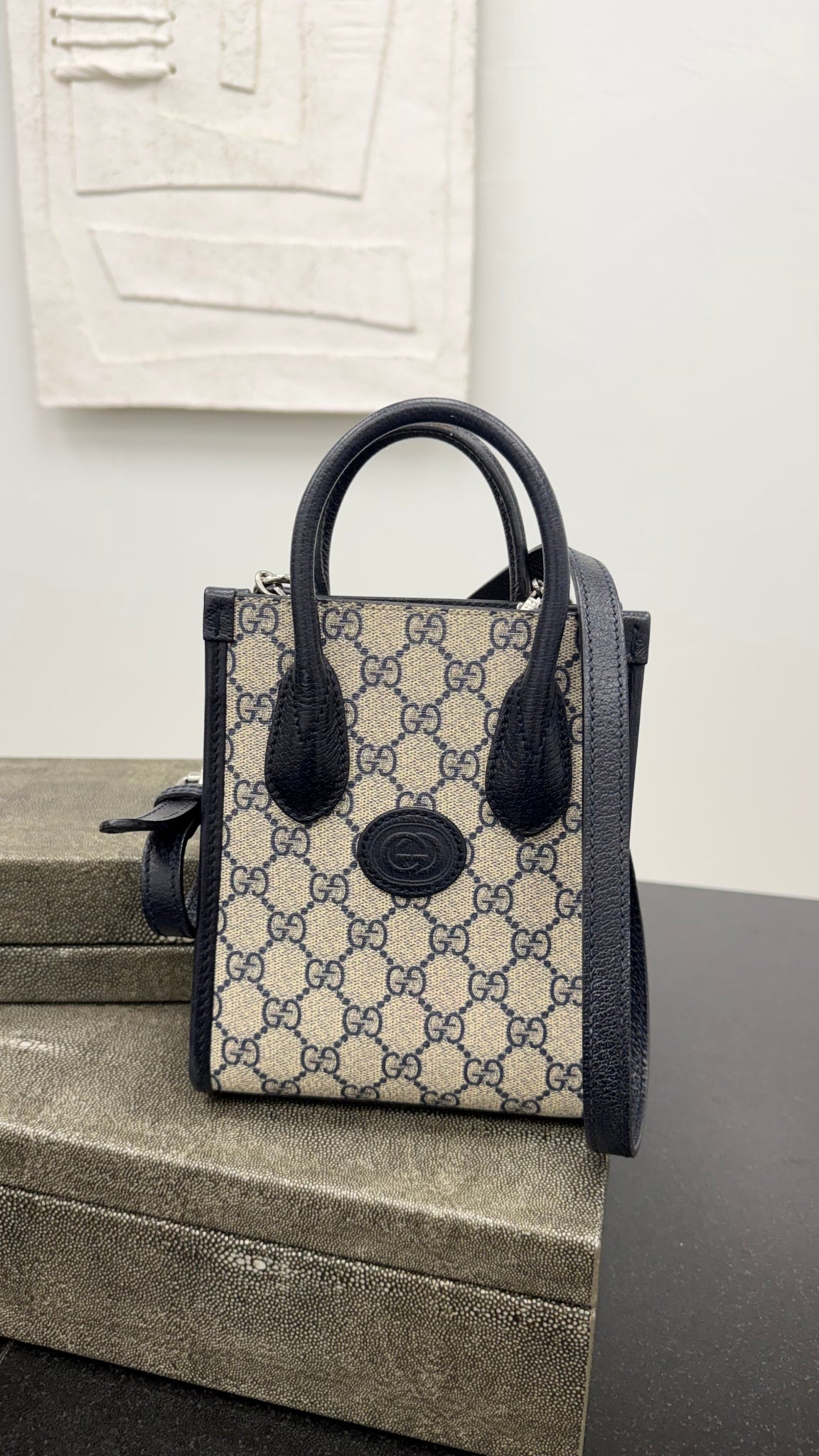 Gucci Navy Blue GG Supreme Tote Crossbody Bag